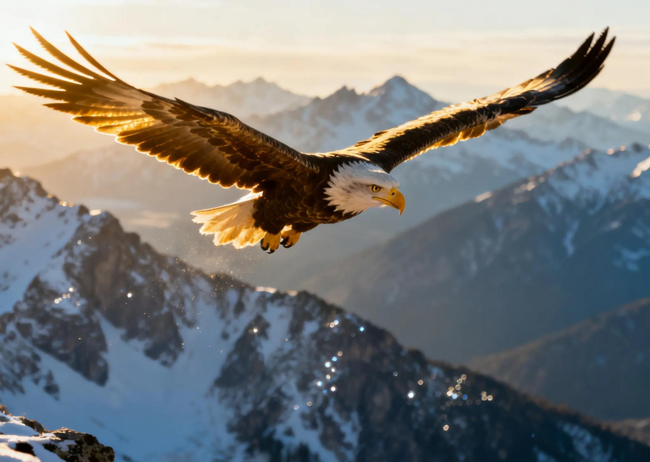 Ein majestätischer Adler, der über schneebedeckten Bergen schwebt