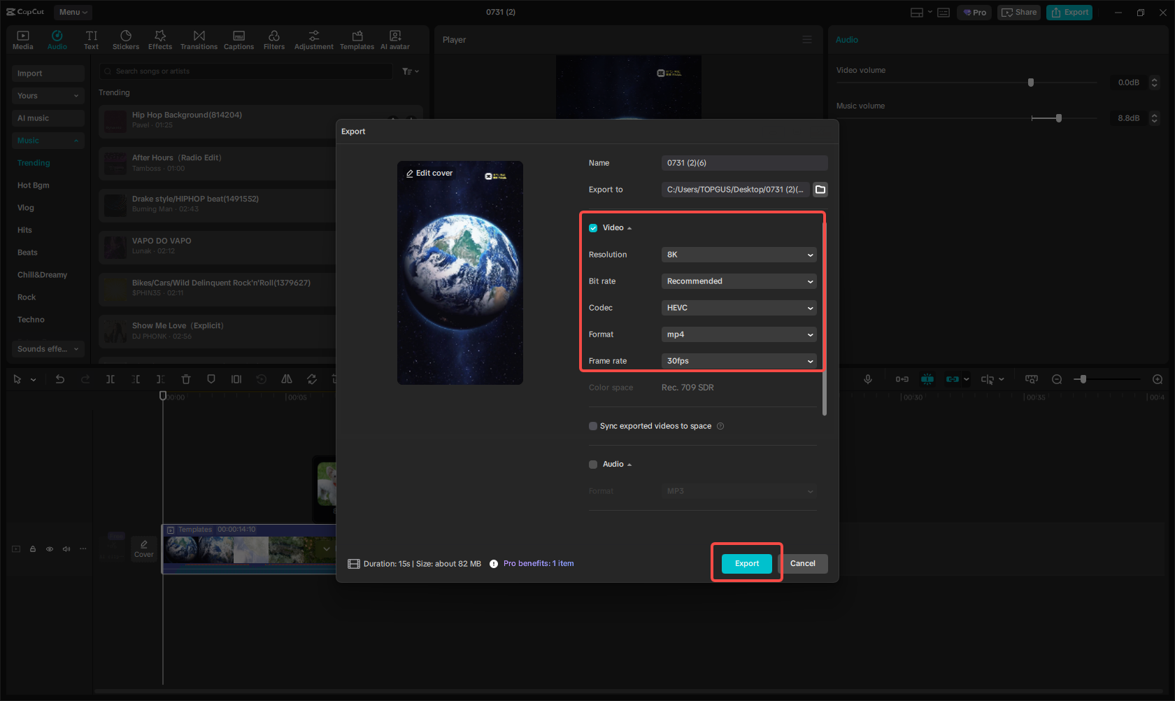 Export the Earth zoom out video in high quality