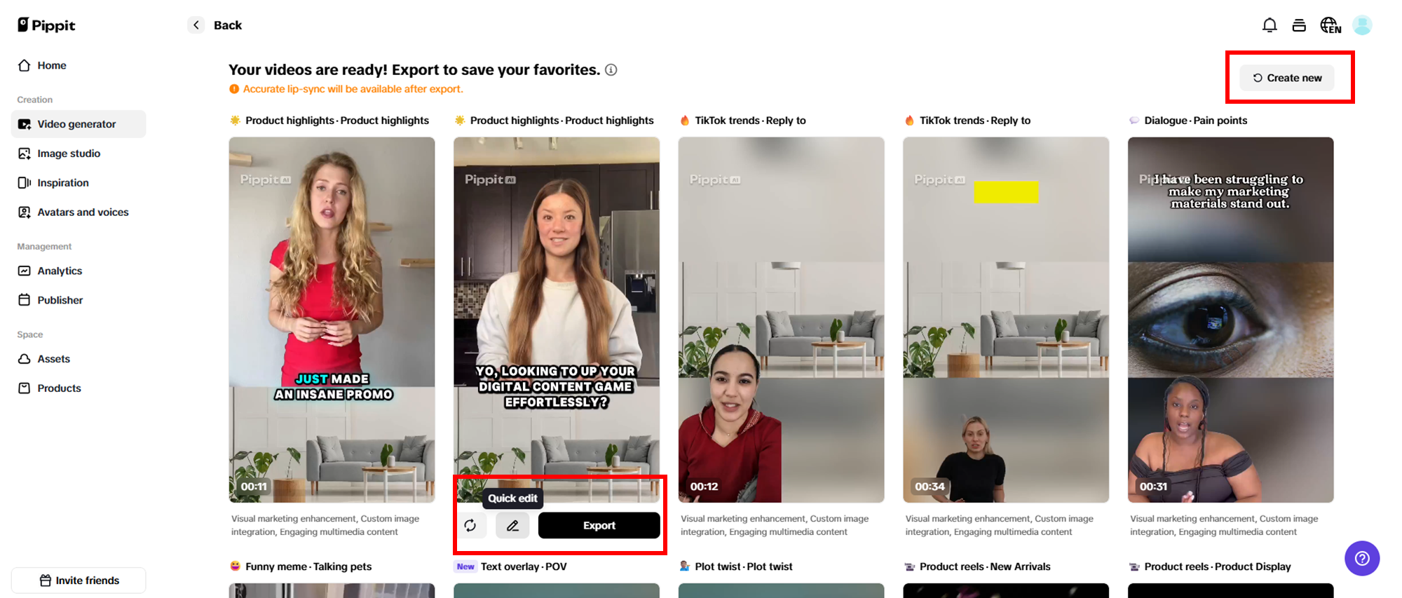 Select your preferred generated video