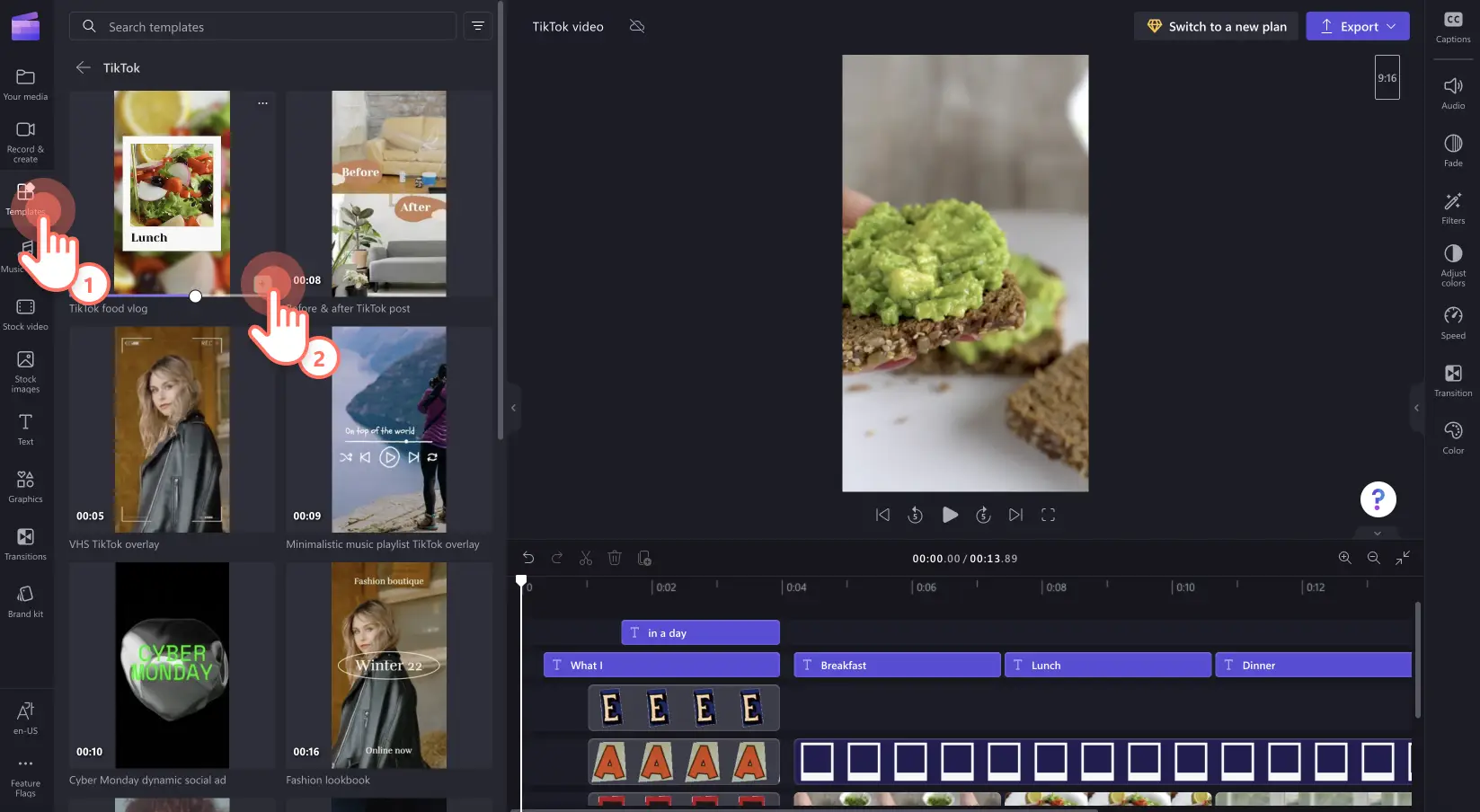 Menunjukkan cara melakukan pengeditan foto TikTok di Clipchamp