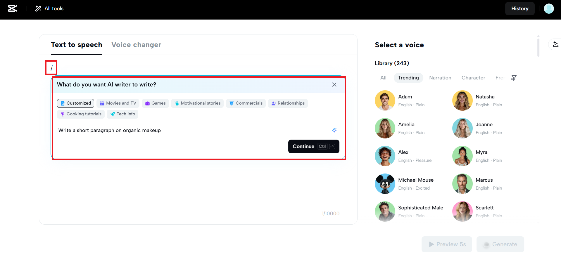 Upload your text manually or get the help of AI