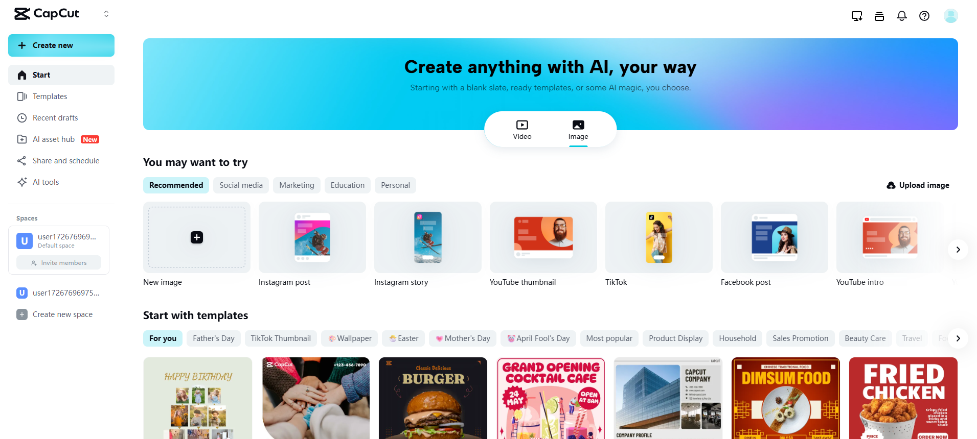 CapCut Web homepage