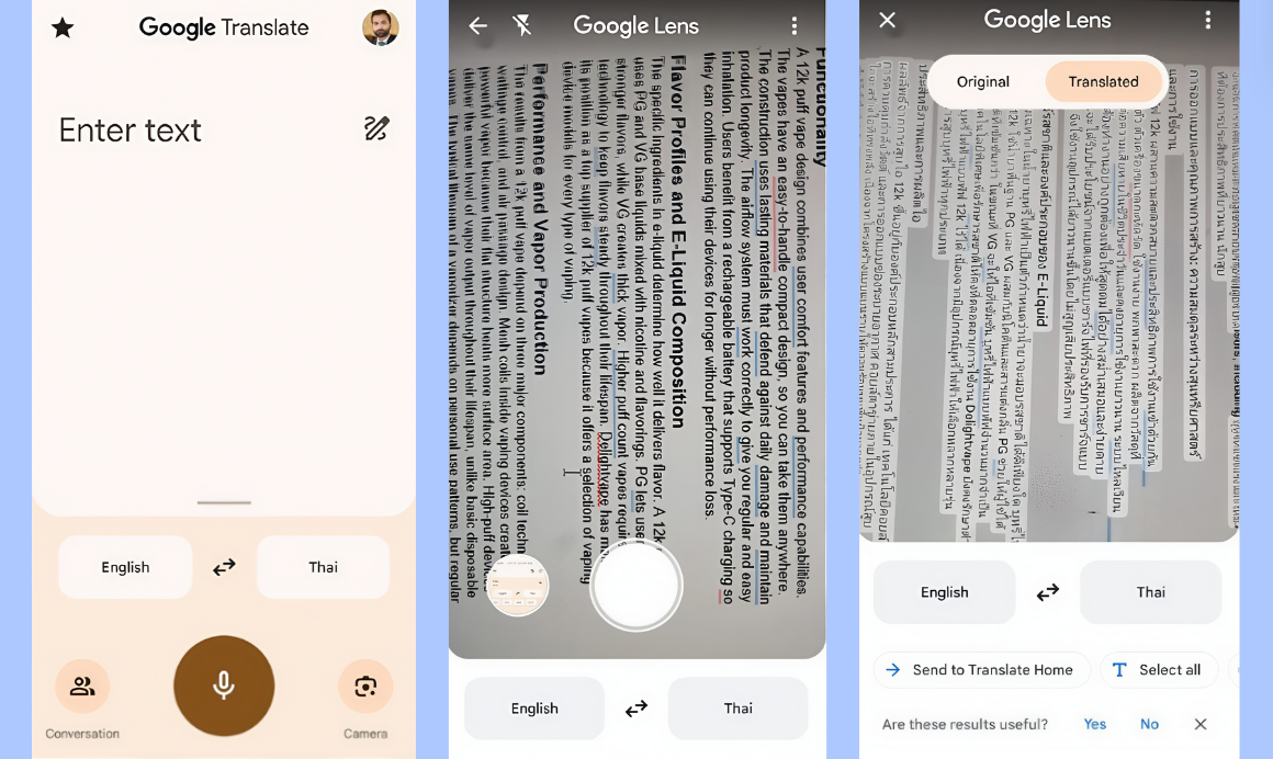 Real-time camera translation in the Google Translate app