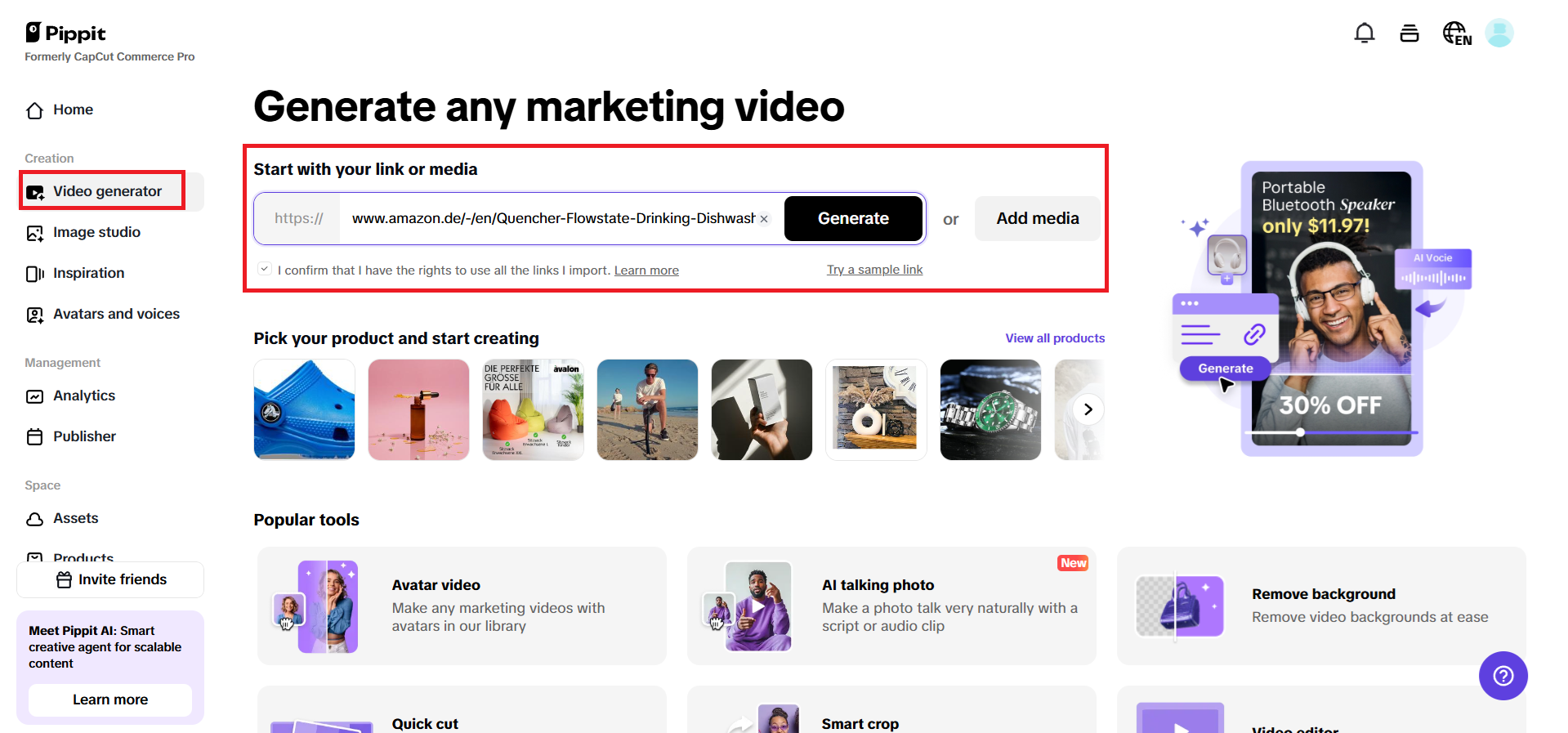 Enter a product link or add media