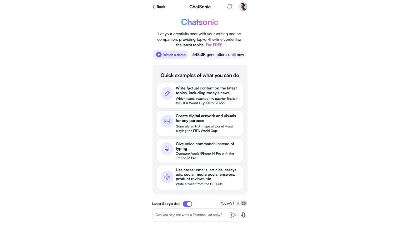 ChatSonic - aplikasi penulisan