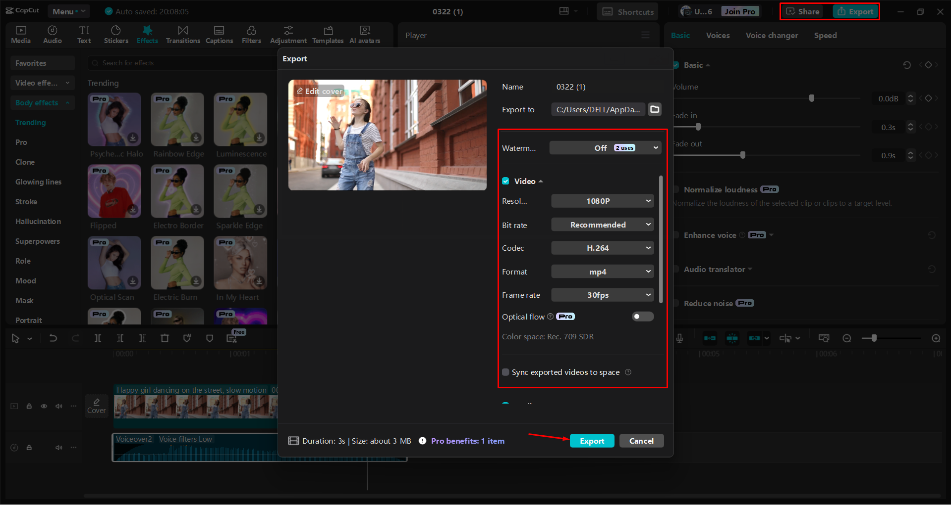 Exporting a video from the CapCut desktop video editor