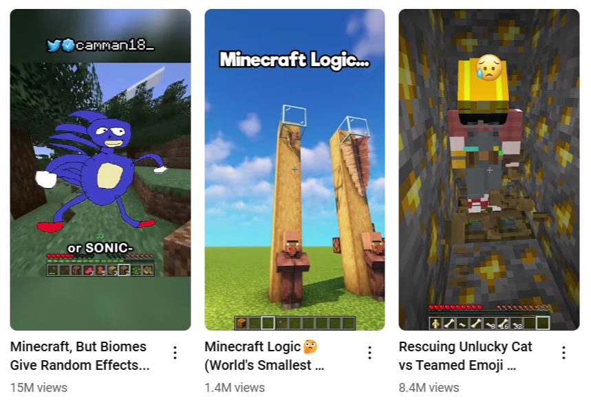 Yüksek kaliteli görsellere sahip Minecraft YouTube Şortları