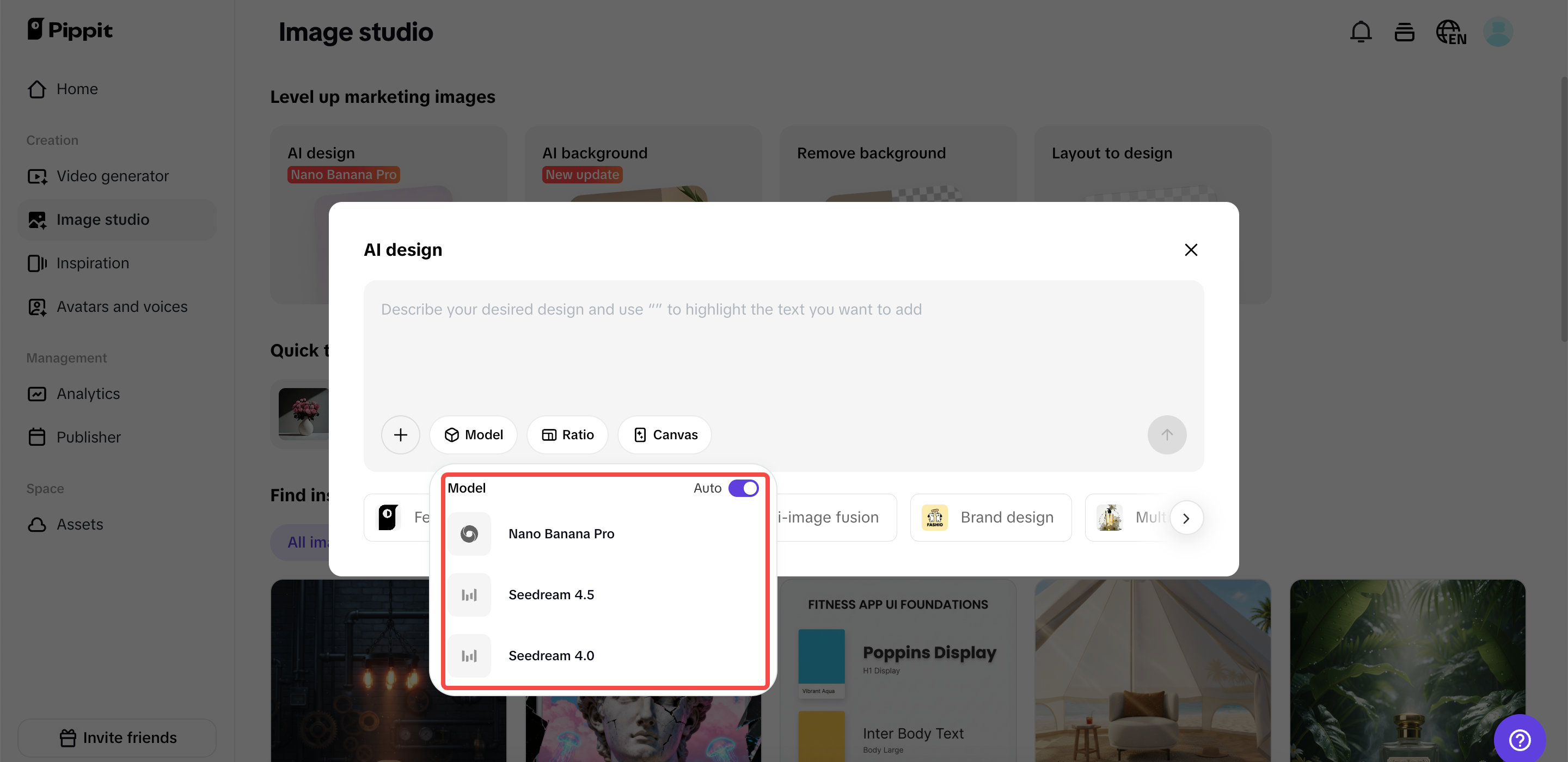 Μοντέλα δημιουργίας εικόνων Pippit