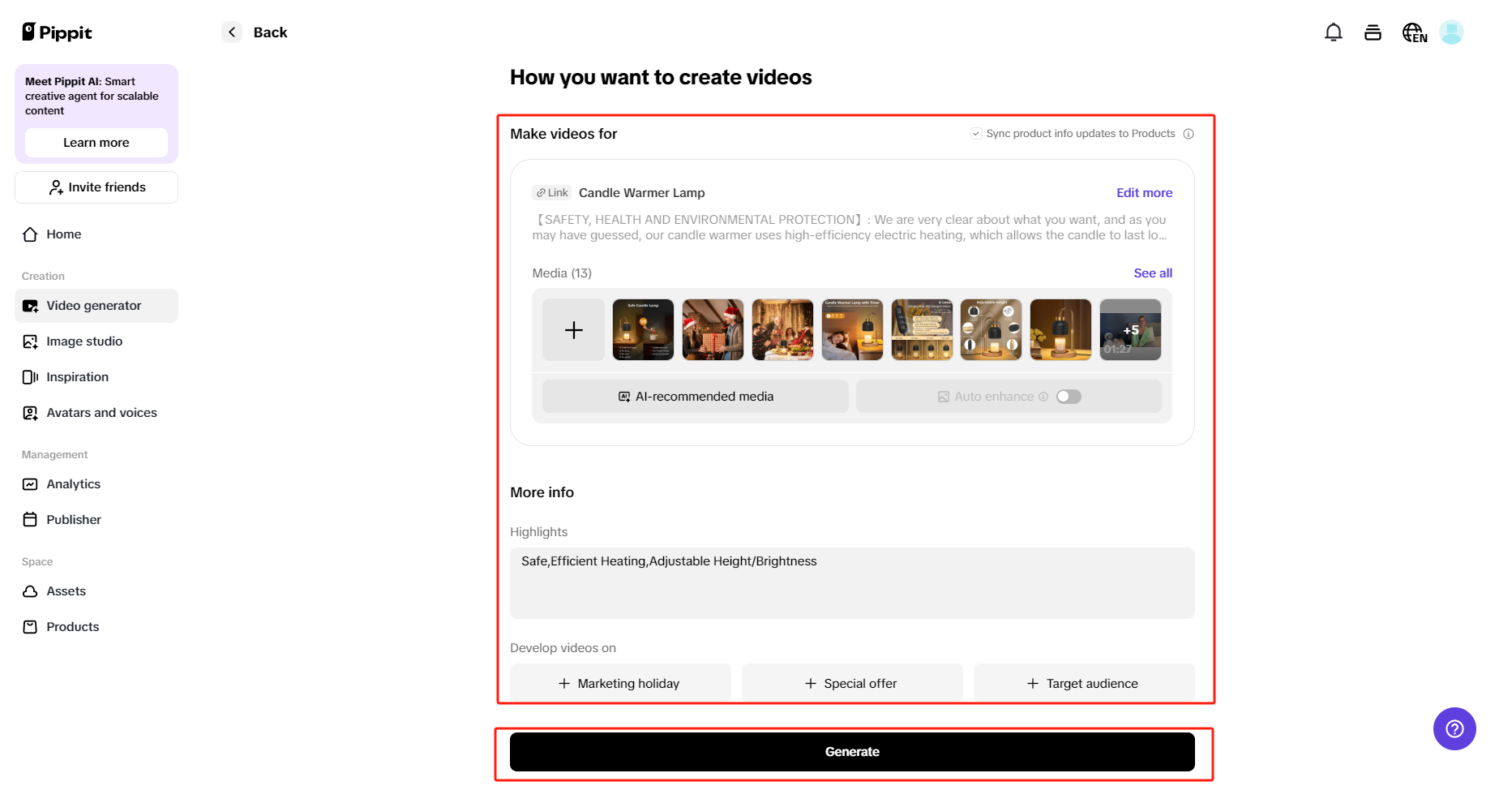 Gerar vídeos de marketing