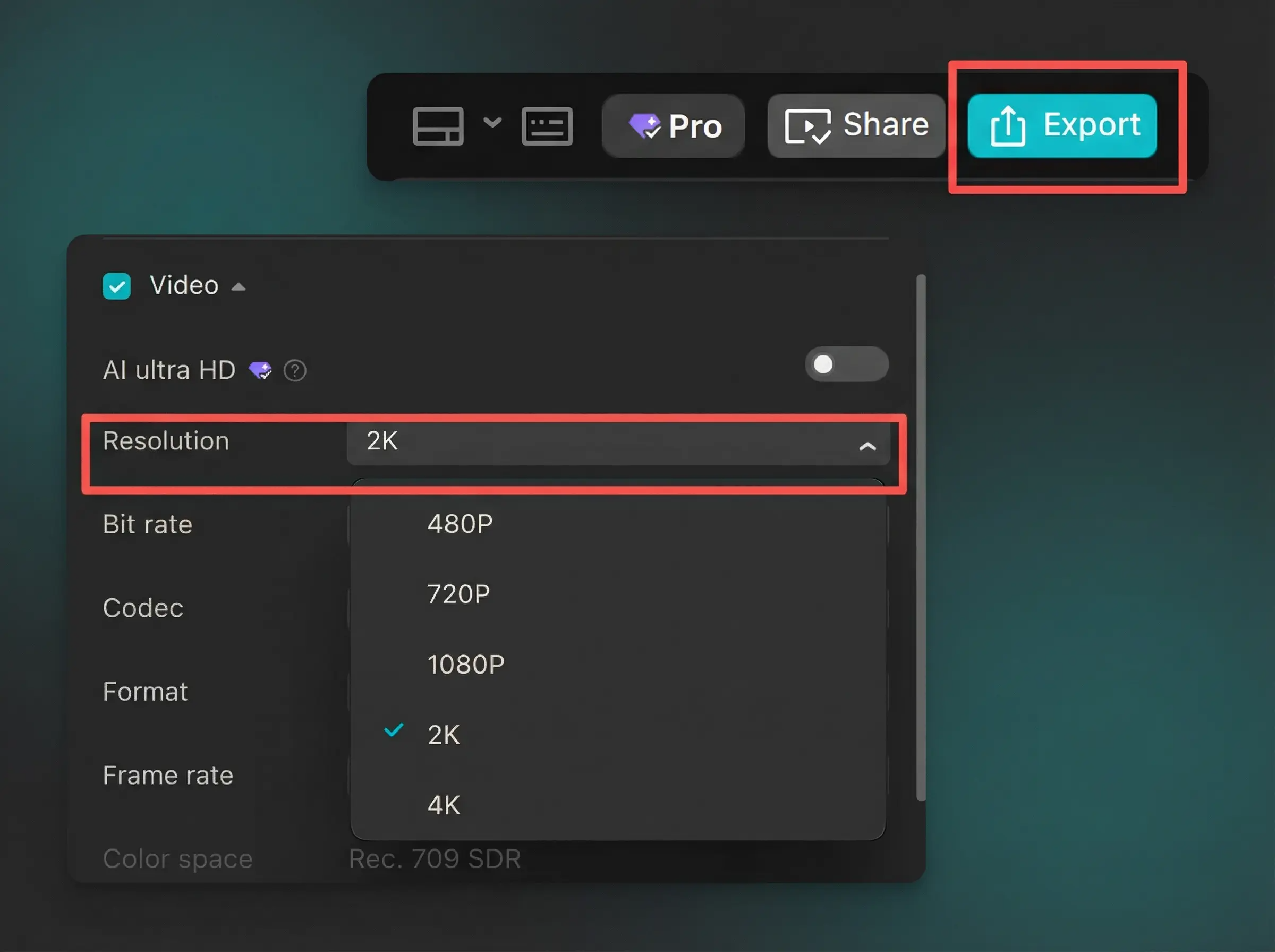 2K/4K resolution capability in the CapCut client