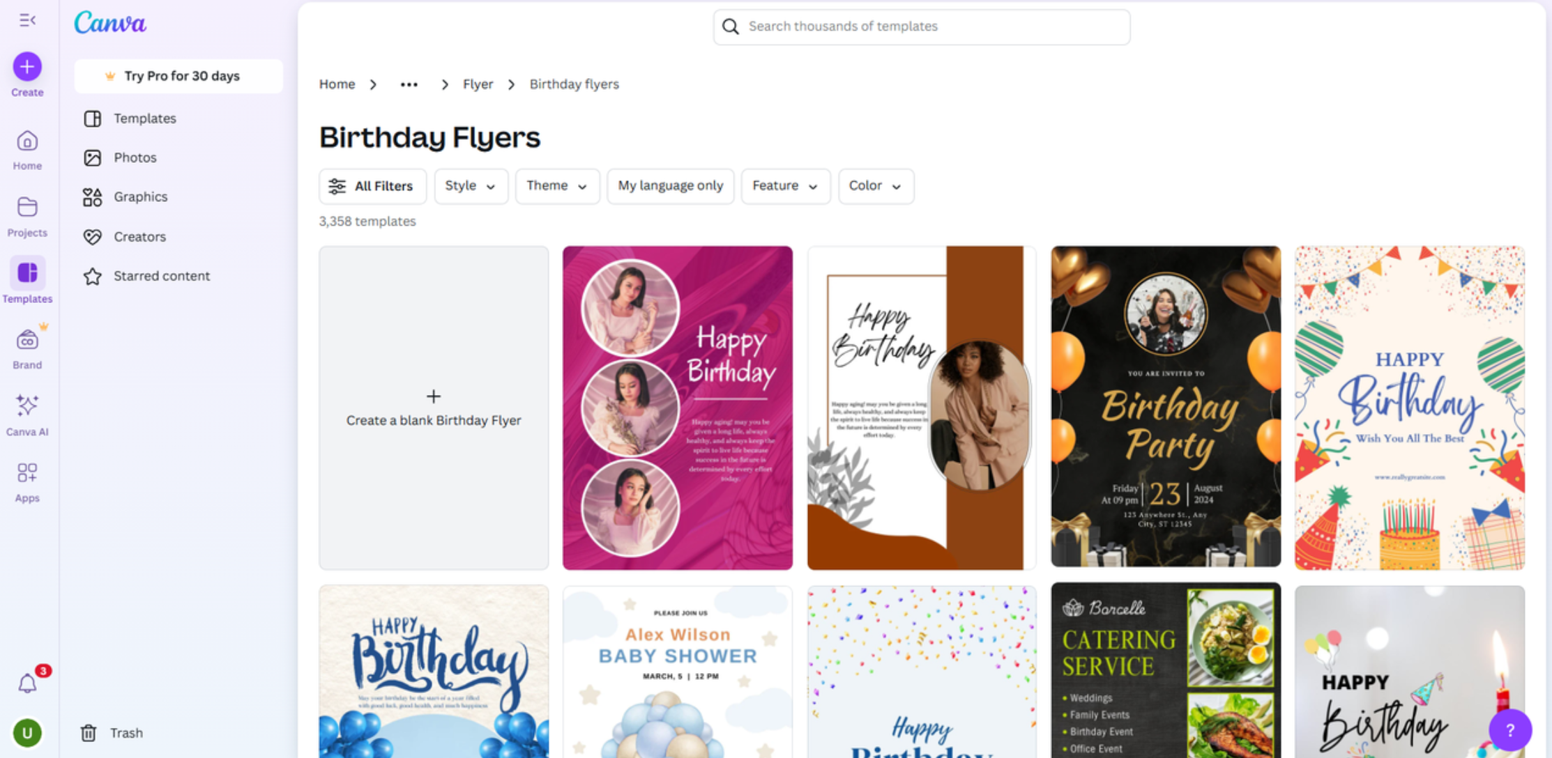 Interface of Canva - a valuable tool to edit business flyer templates