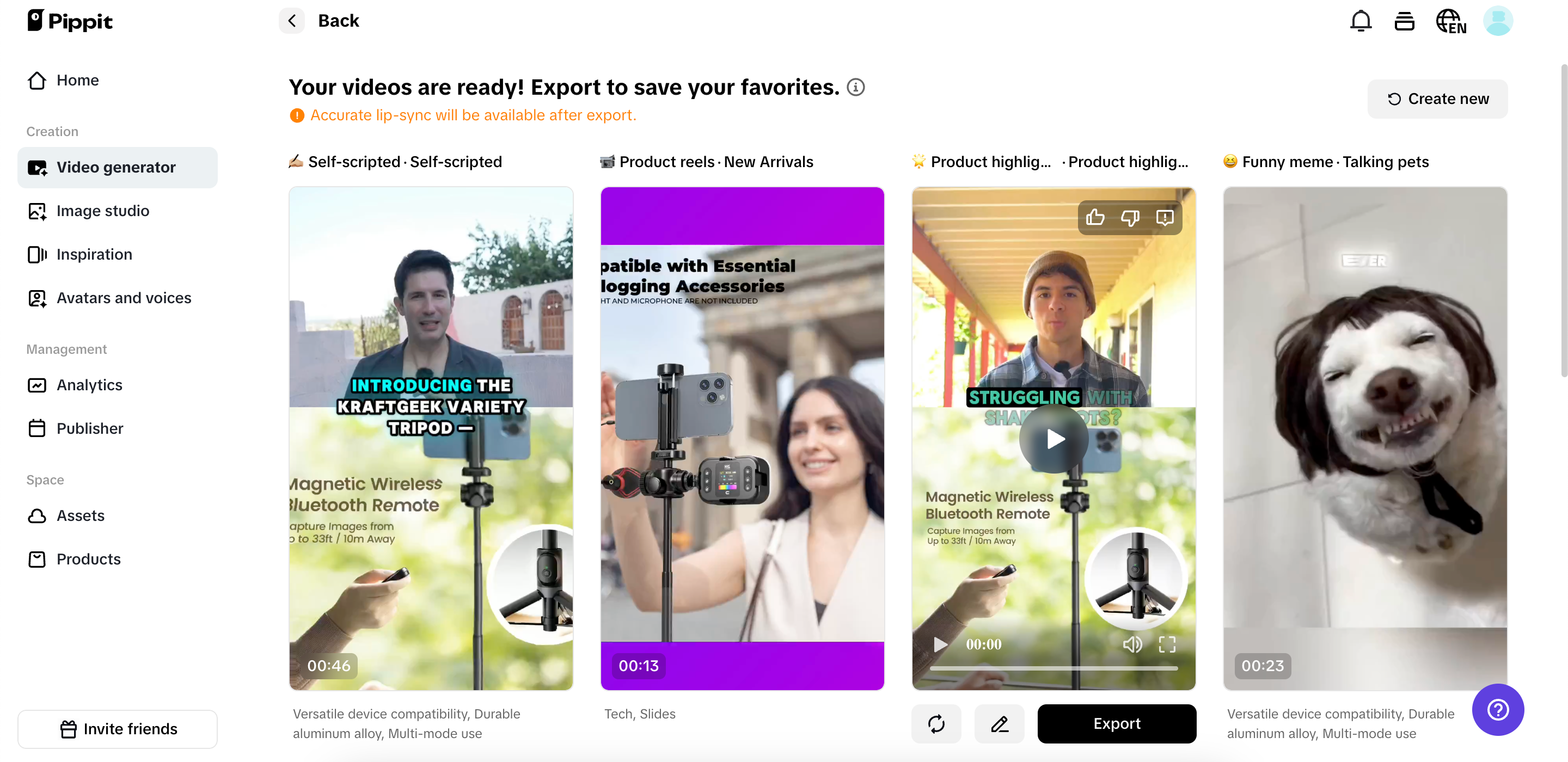 Select your preferred generated video