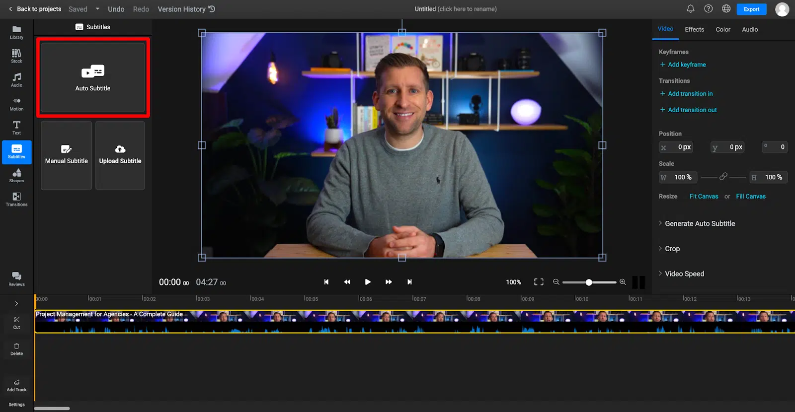 Interface Flixier - il convertitore affidabile da video a didascalia