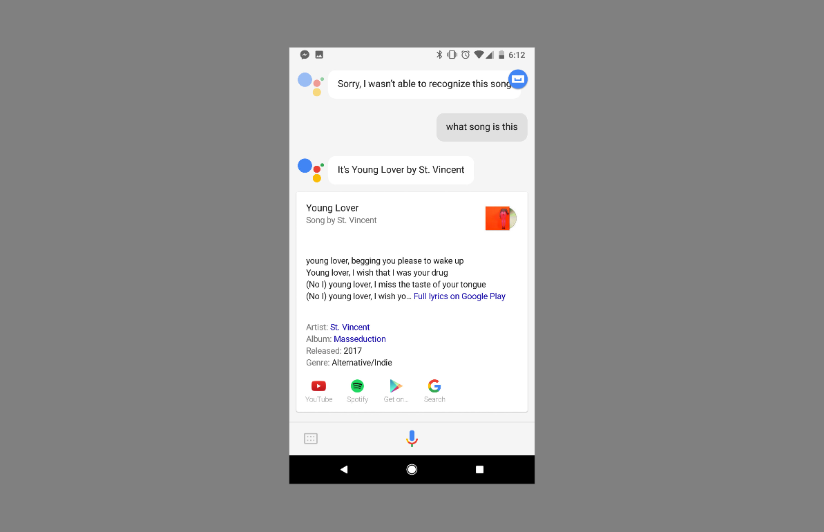 كلمات الأغاني عن طريق البحث بالكلمة باستخدام مساعد Google
