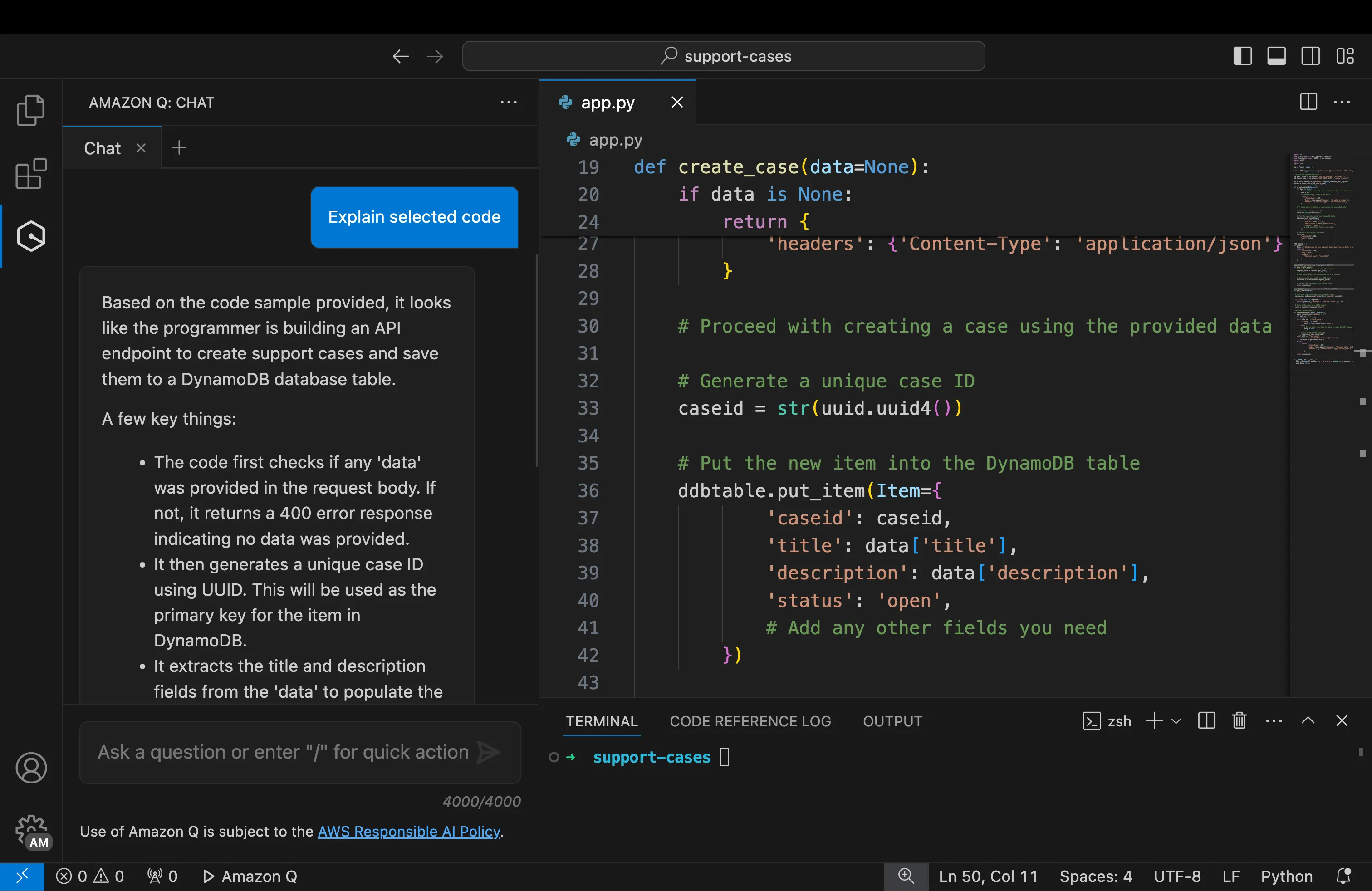 Interface of Amazon CodeWhisperer - the most liked tool for AI coding