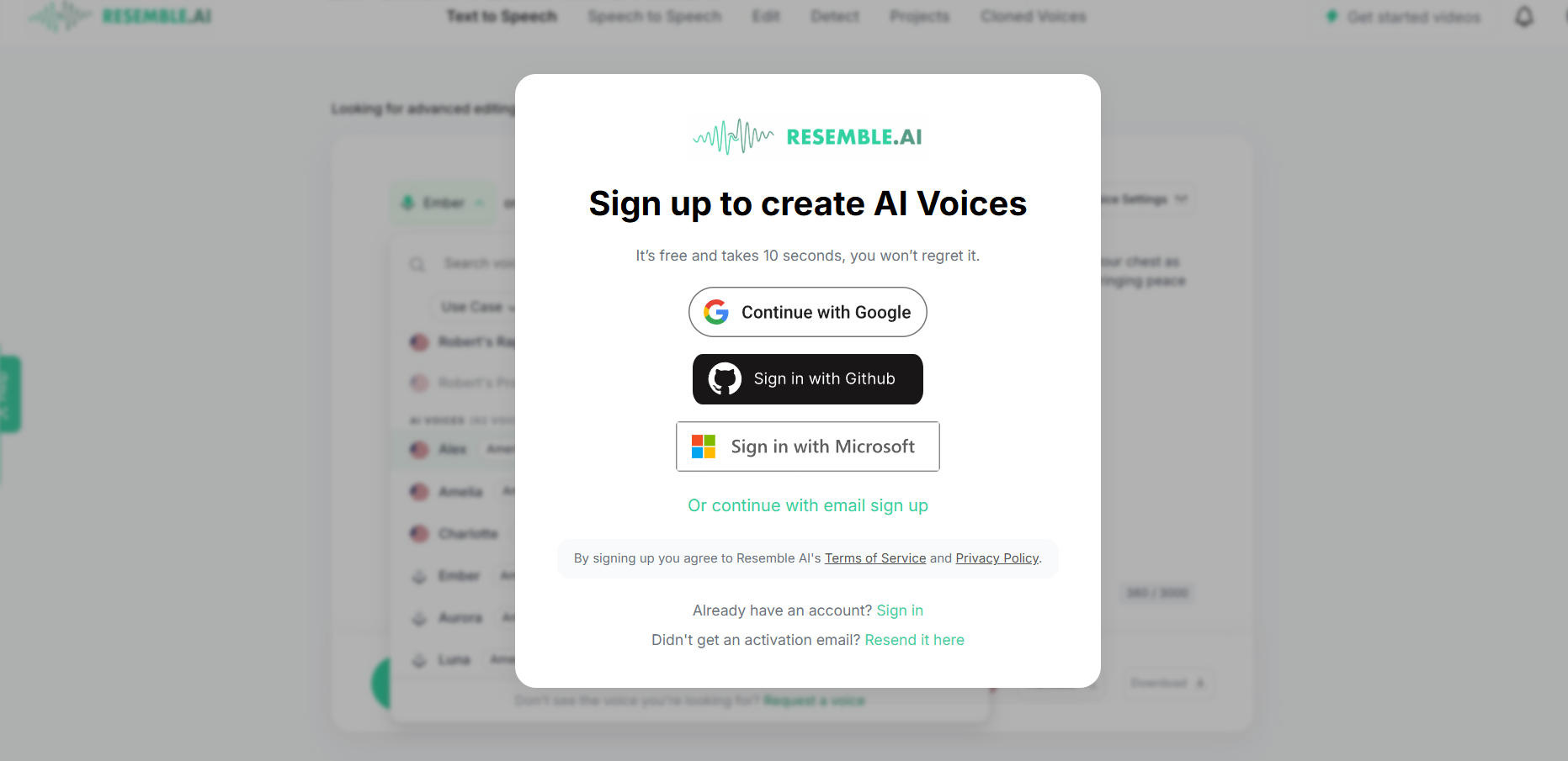 Sign up & access the voice cloning tool