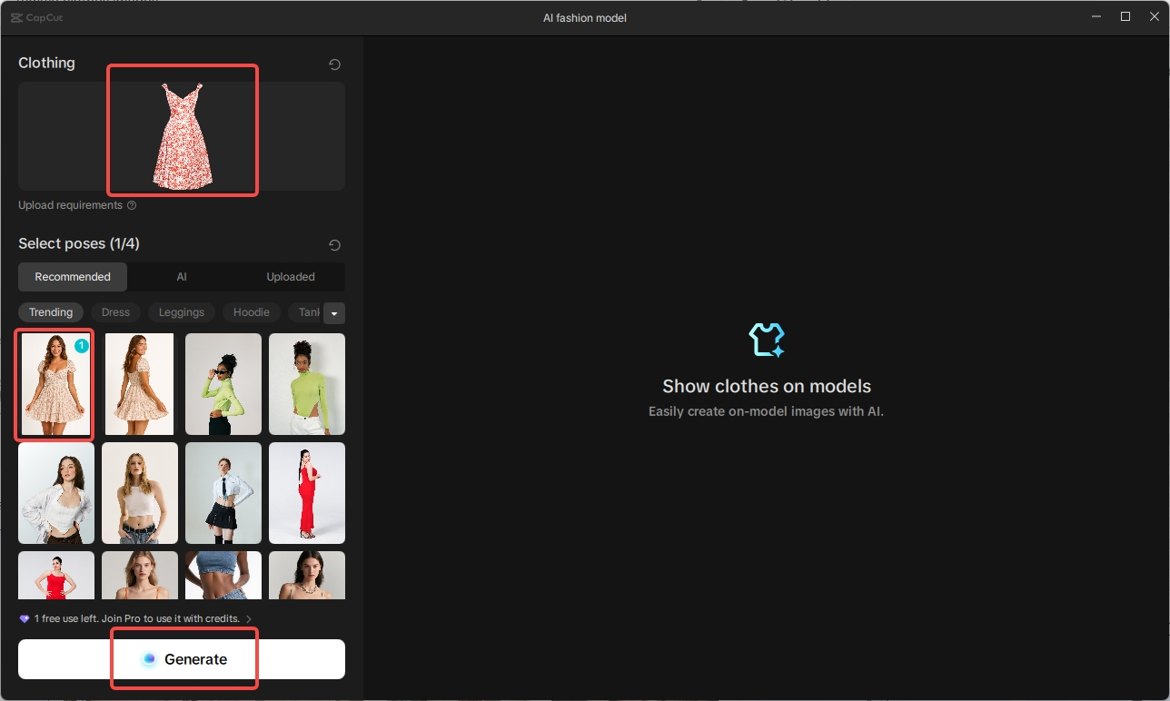 Generate an AI fashion model