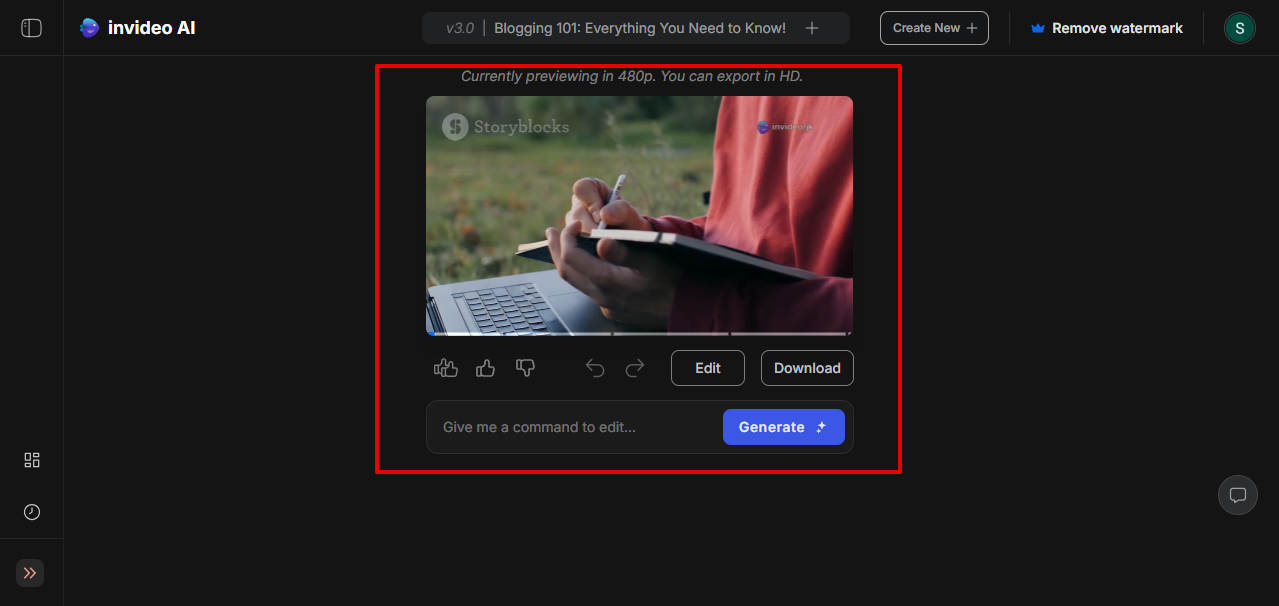 Invideo AI link to video