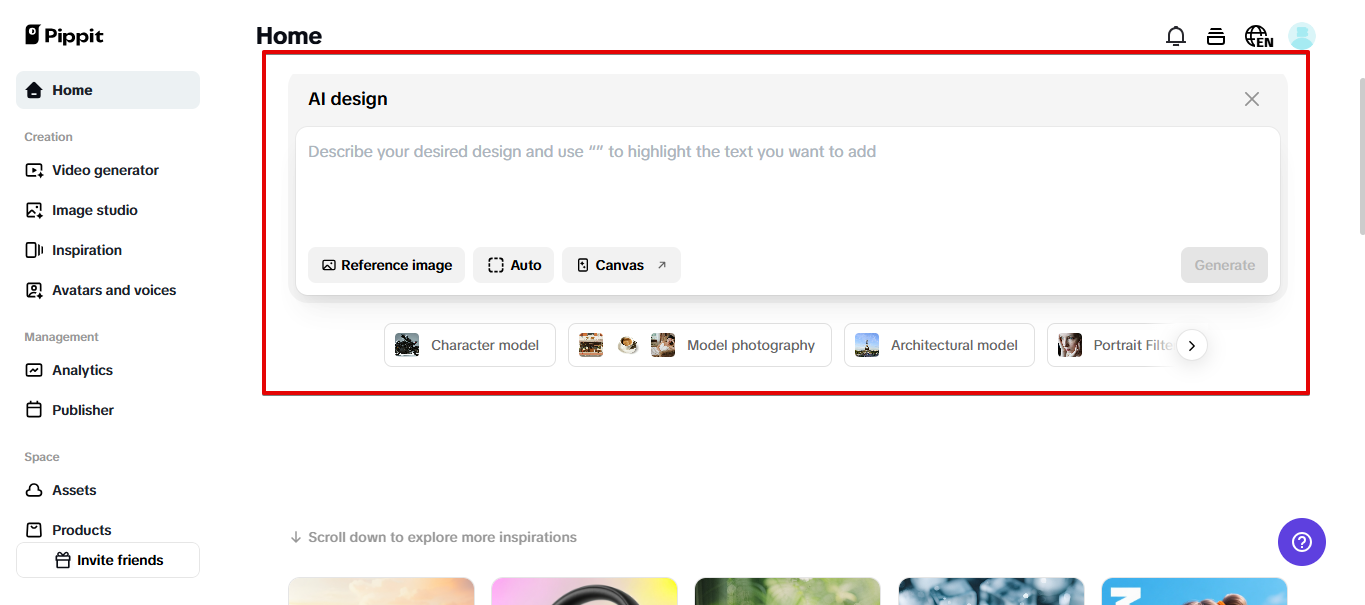 Herramienta de diseño de IA en Pippit