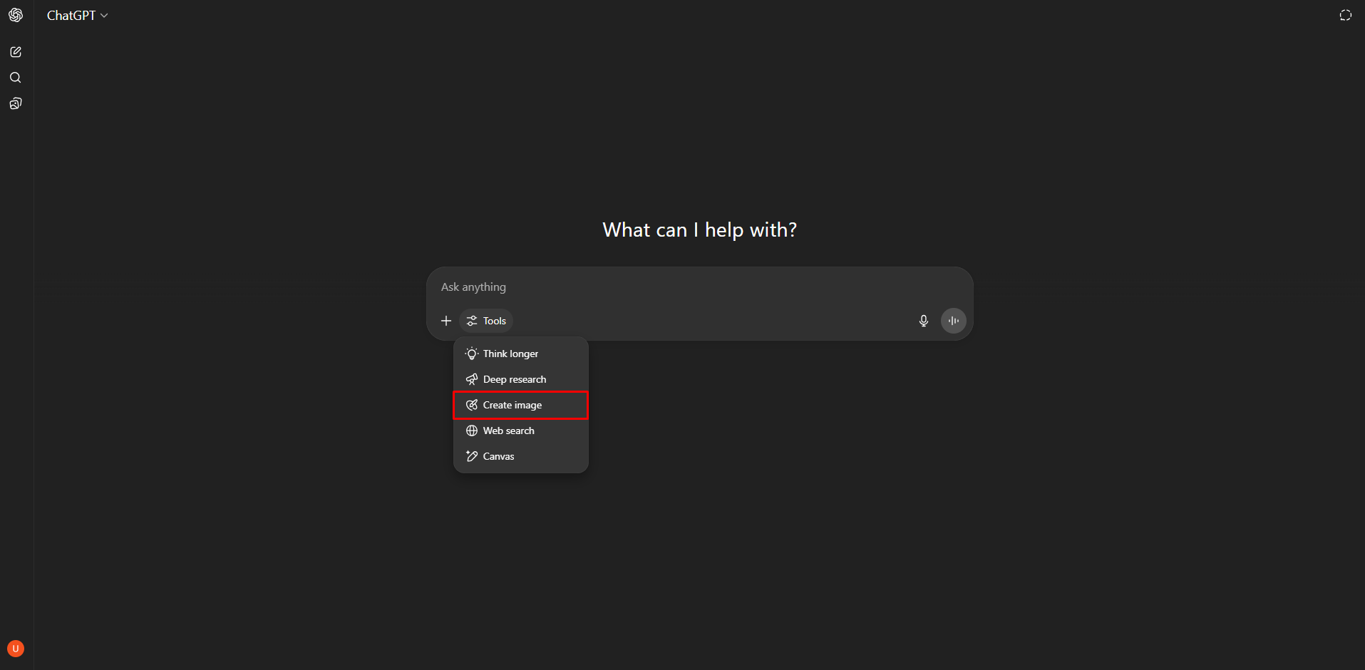 Opening the ChatGPT AI image generator