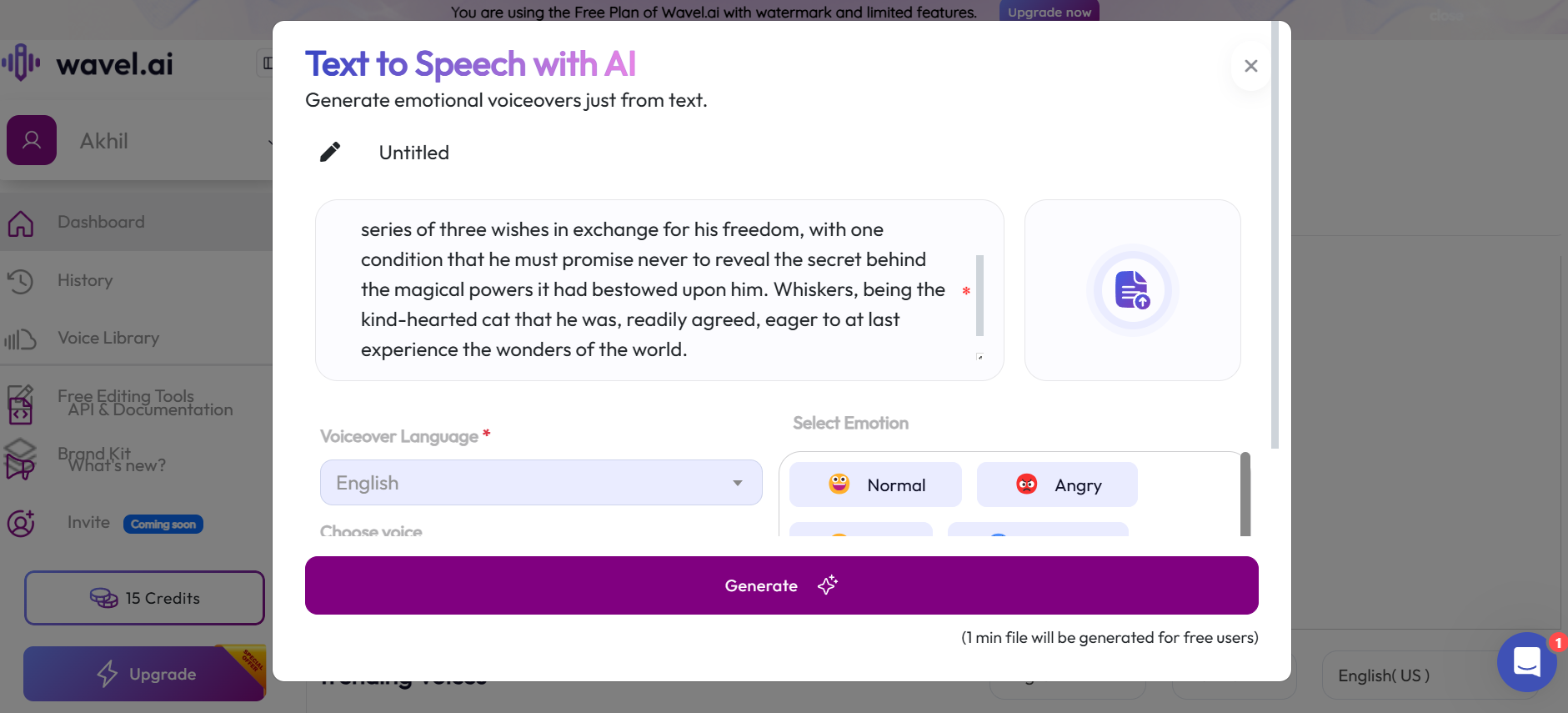Wavel AI interface