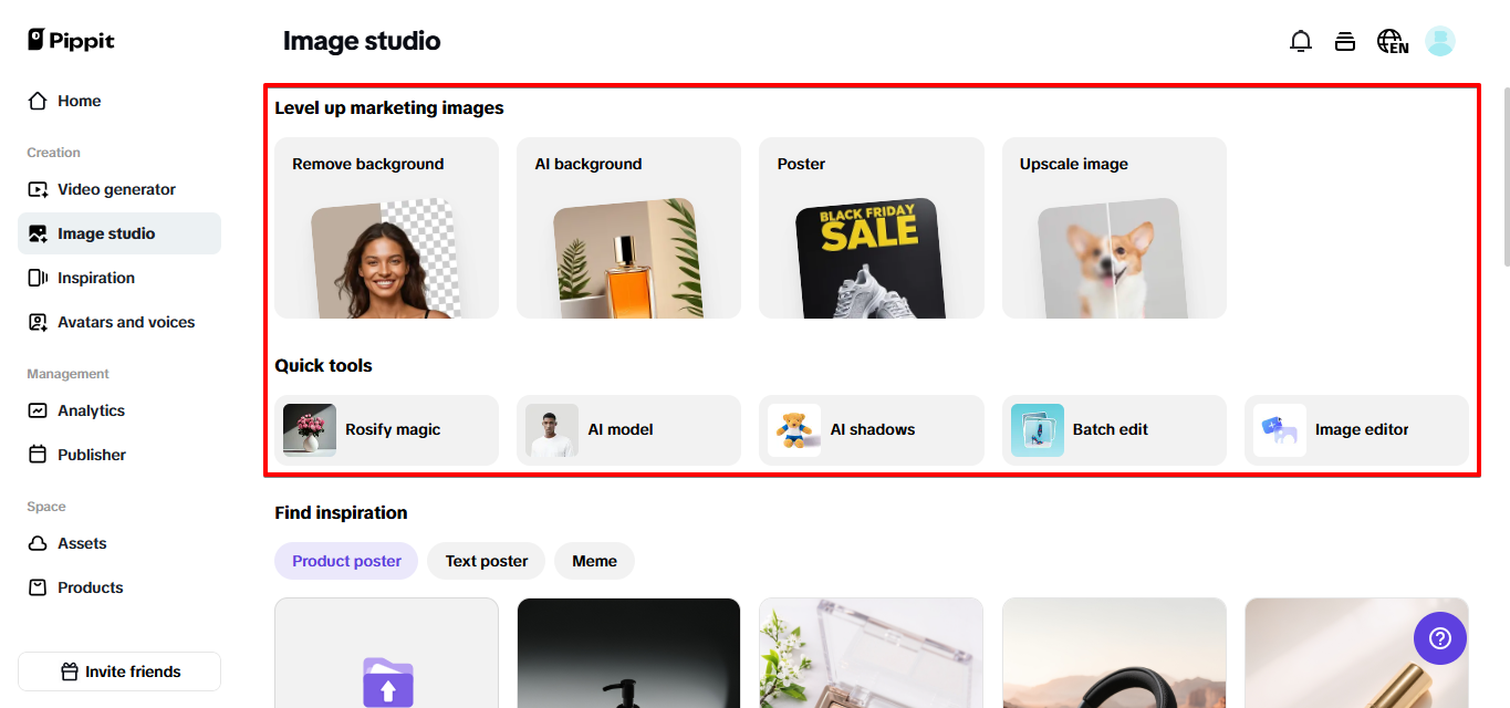 Smart image tools in Pippit