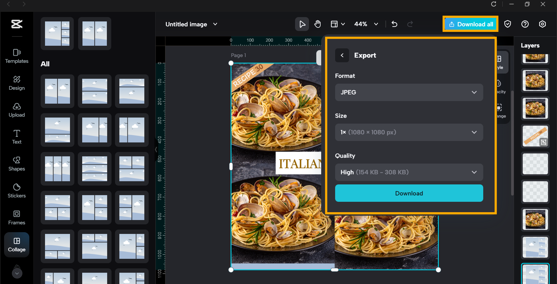 CapCut export screen — photo collage editor free