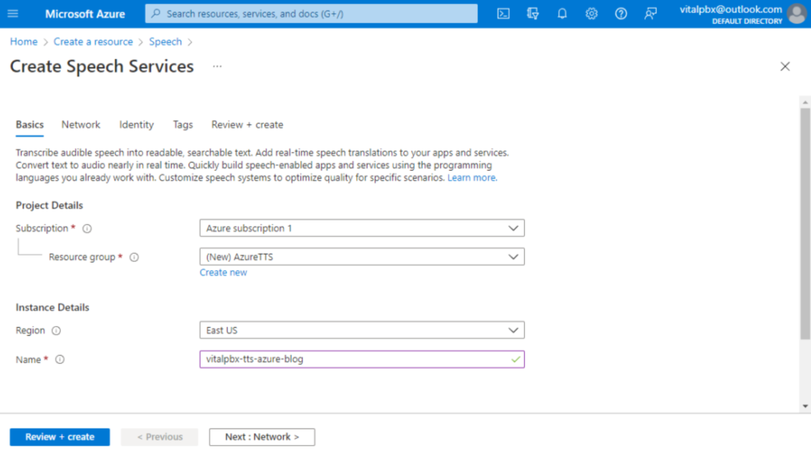 Configurazione del servizio vocale AI di Azure