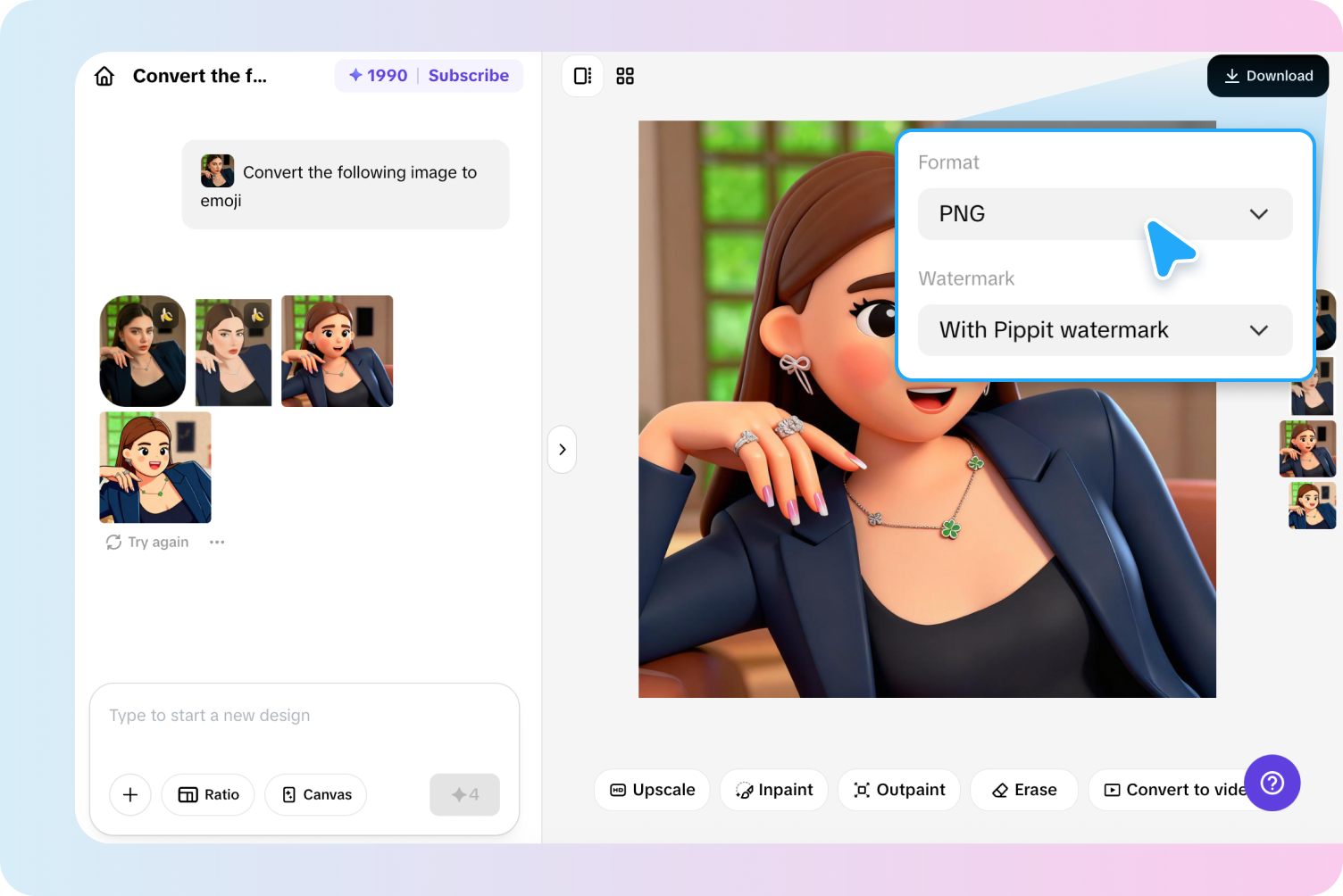 Emoji exportálása Pippitből