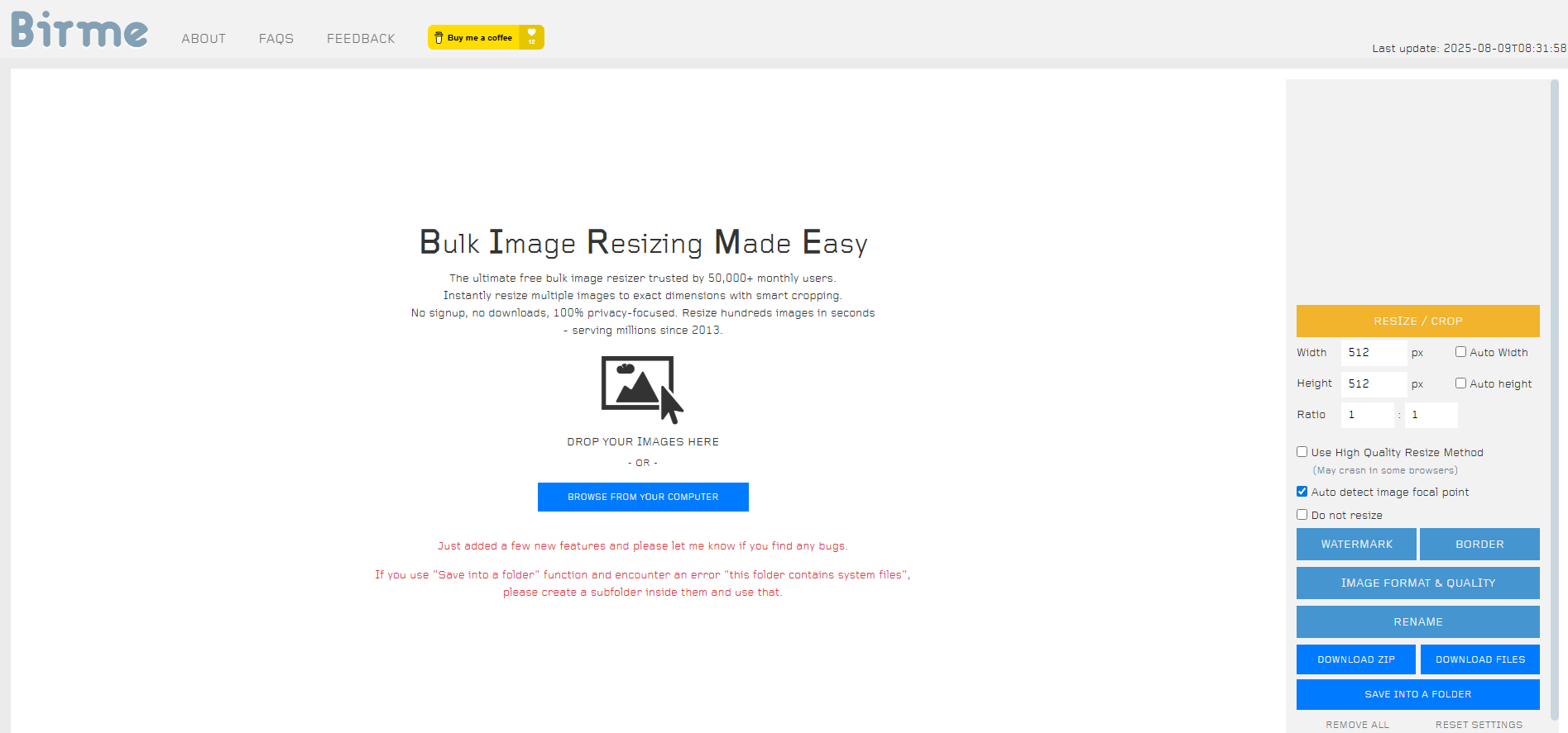 BIRME multiple image resizer