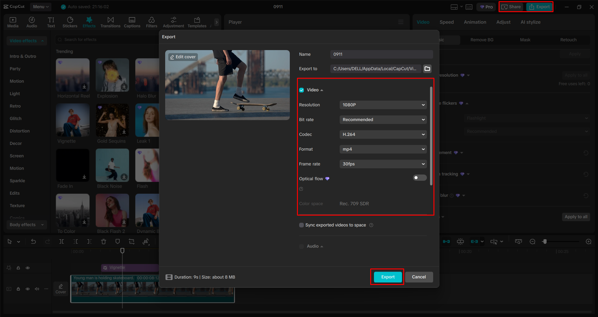 Exporting a video from the CapCut desktop video editor