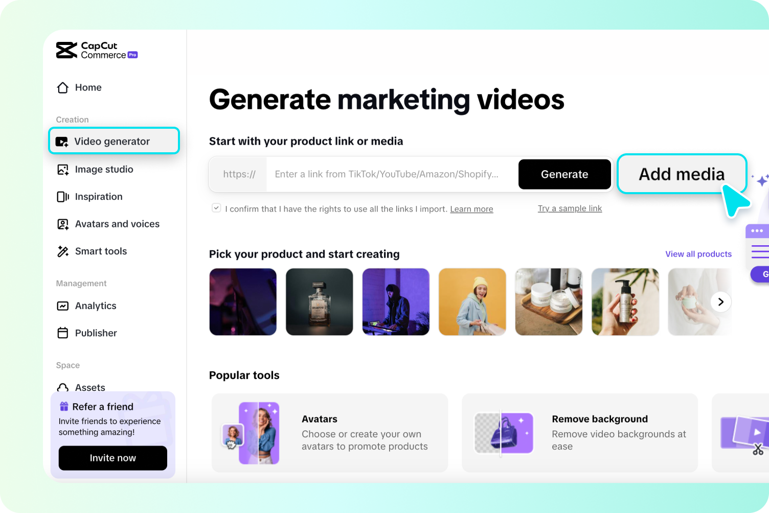 Acessar ferramenta de gerador de vídeo