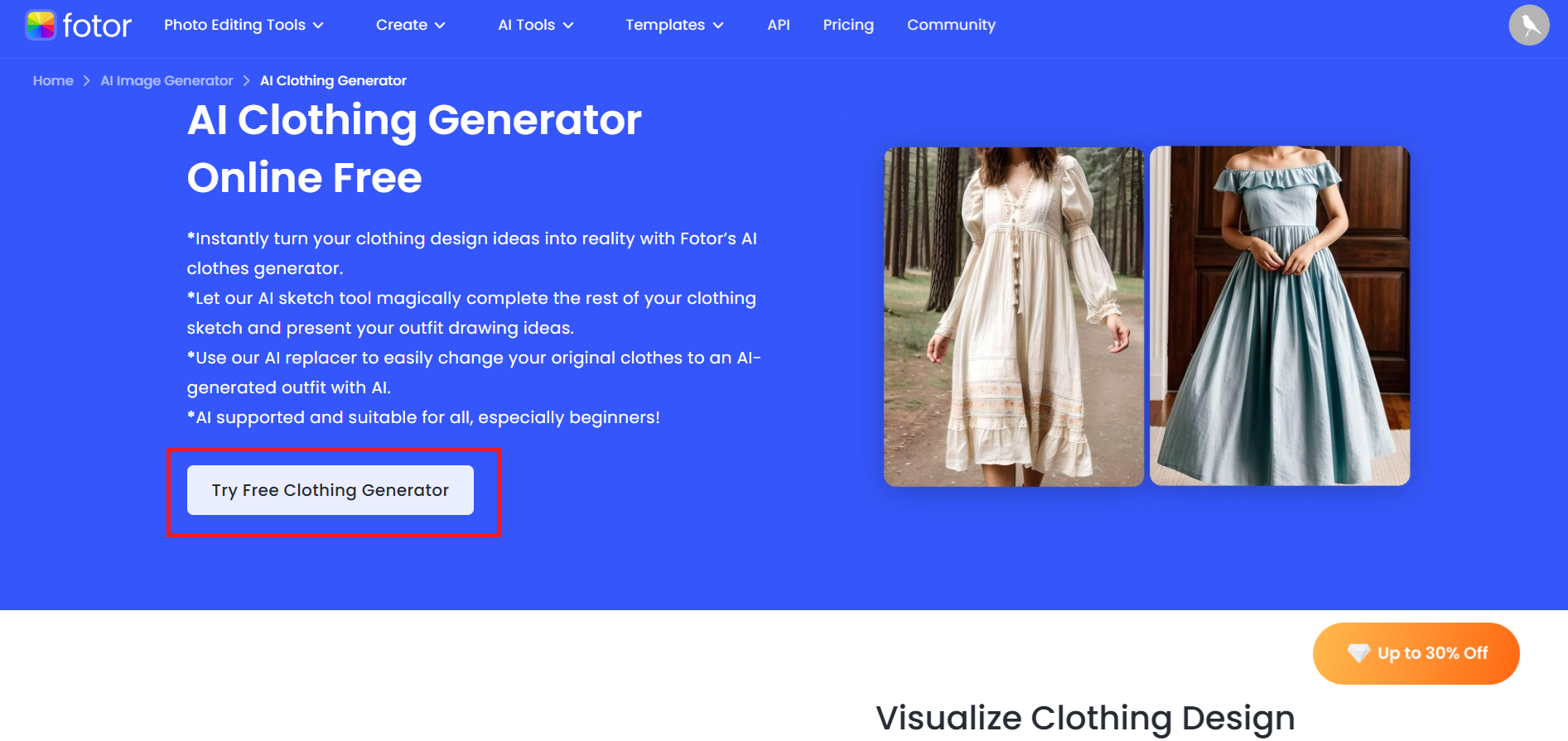 Access Fotor's clothing generator tool