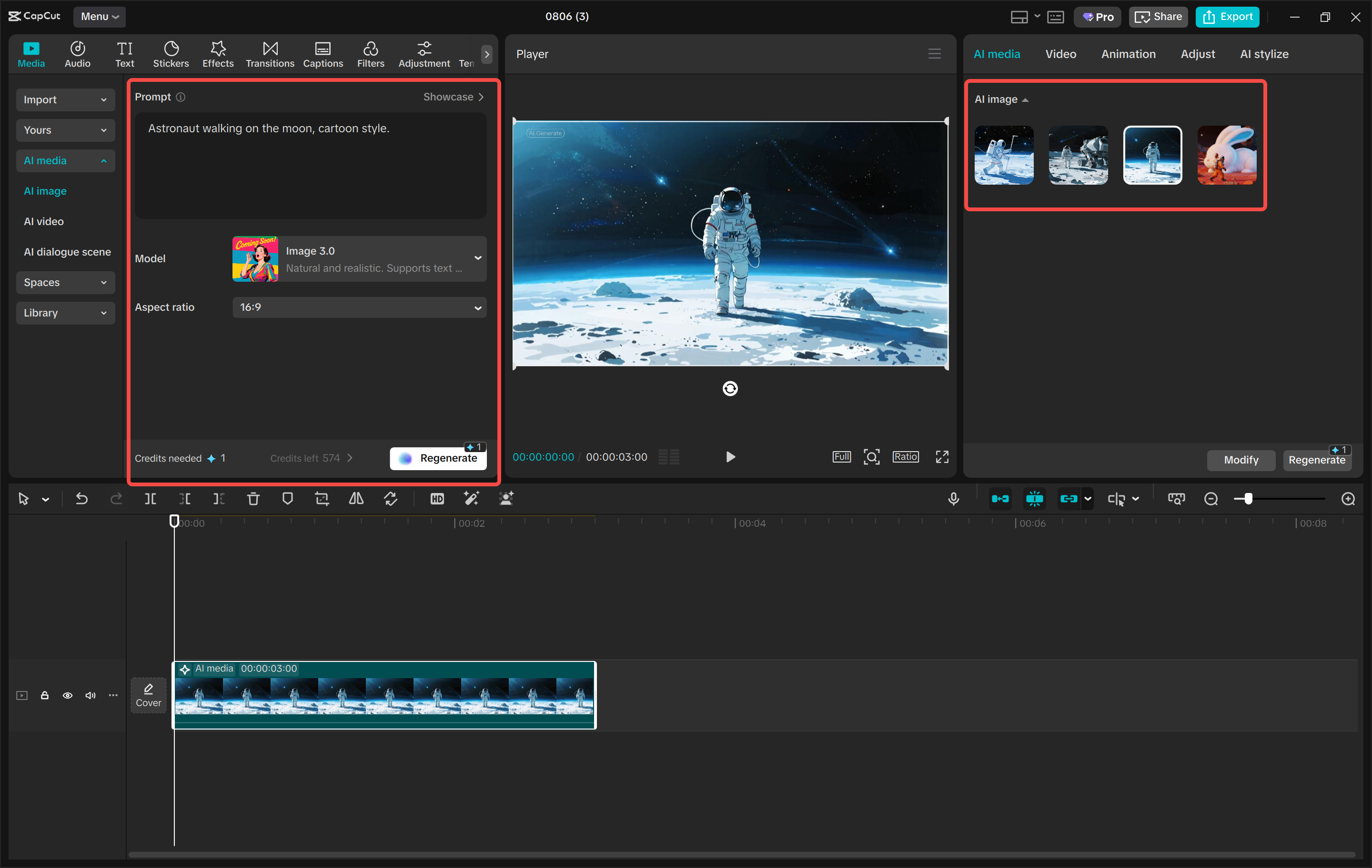 Generating an image with the CapCut desktop video editor