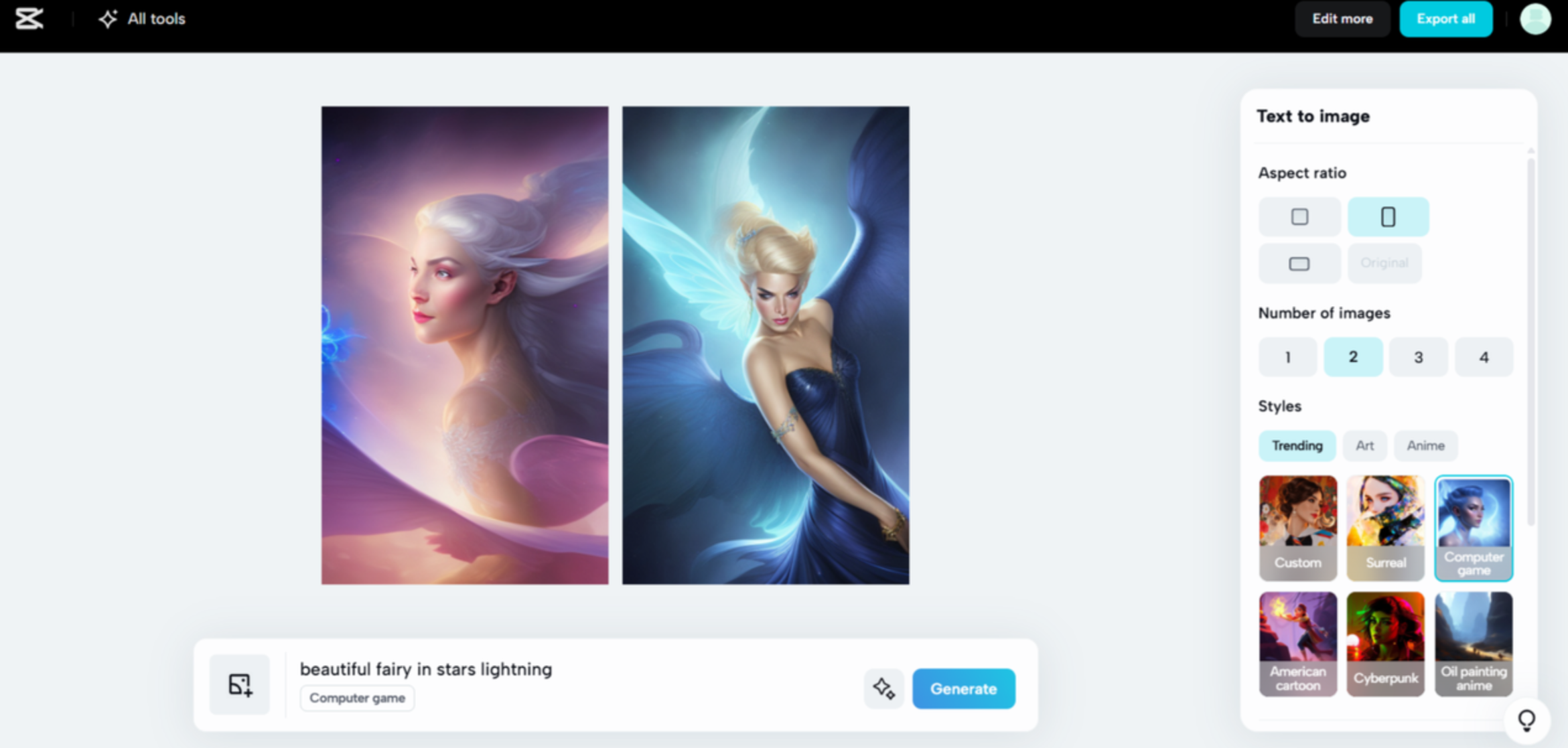 Interface of CapCut Web - the best tool to generate images using AI