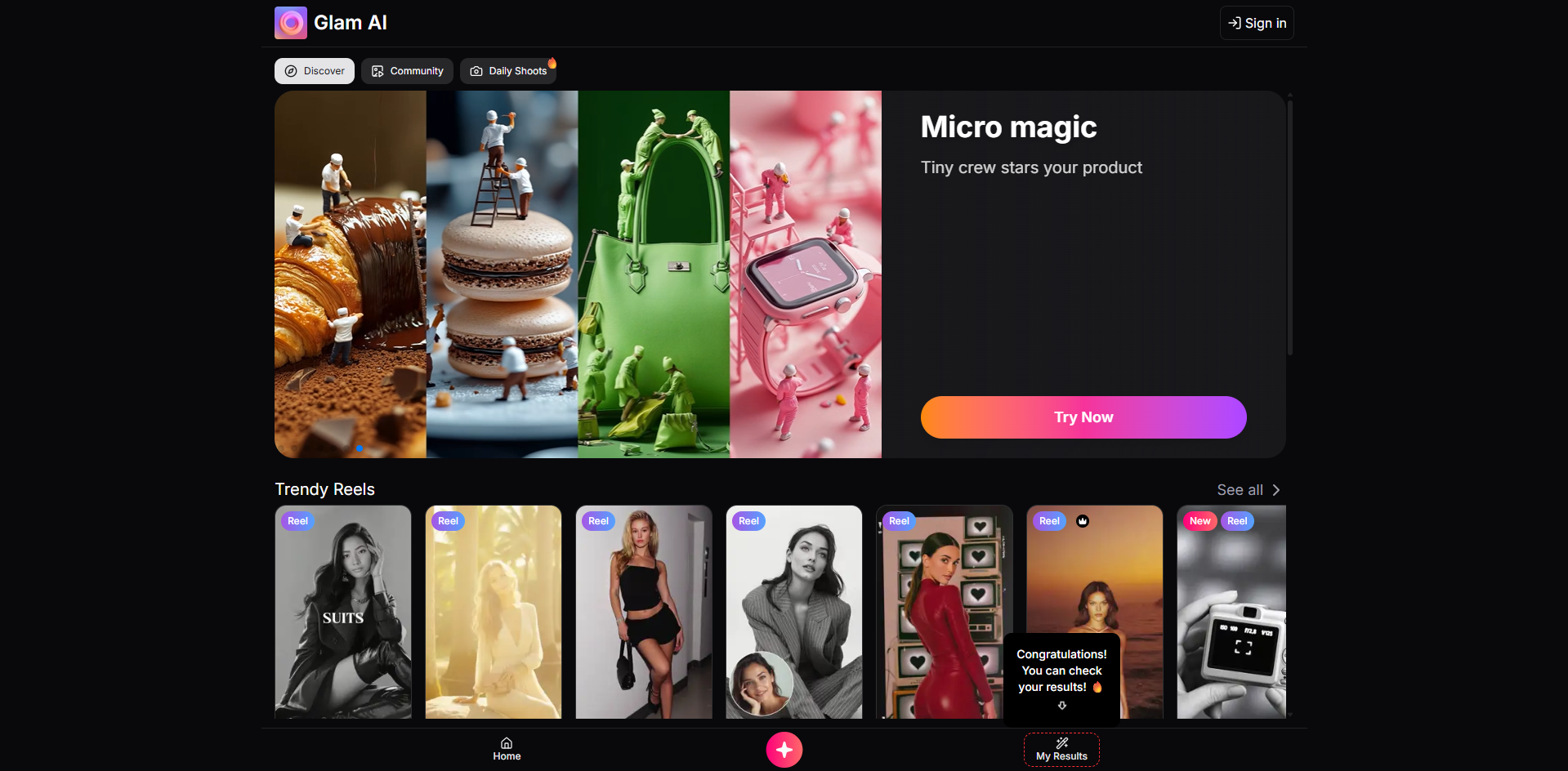 Interface of Glam AI - a tool for AI video generation