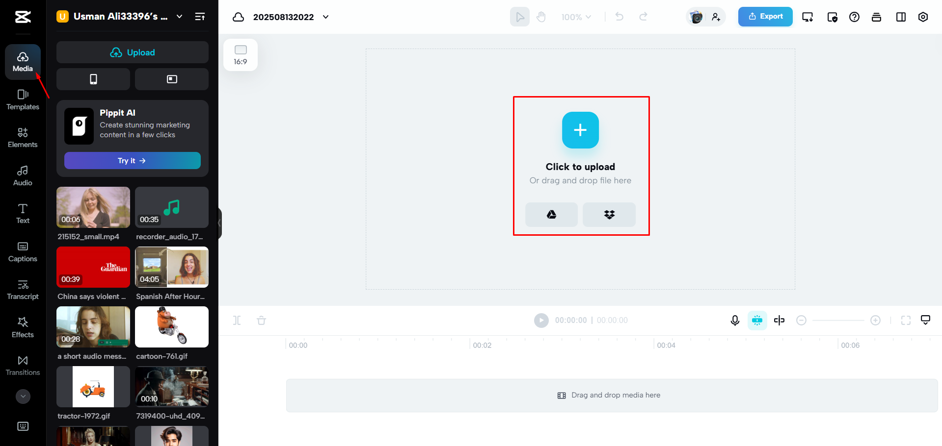Importer une vidéo sur CapCut Web