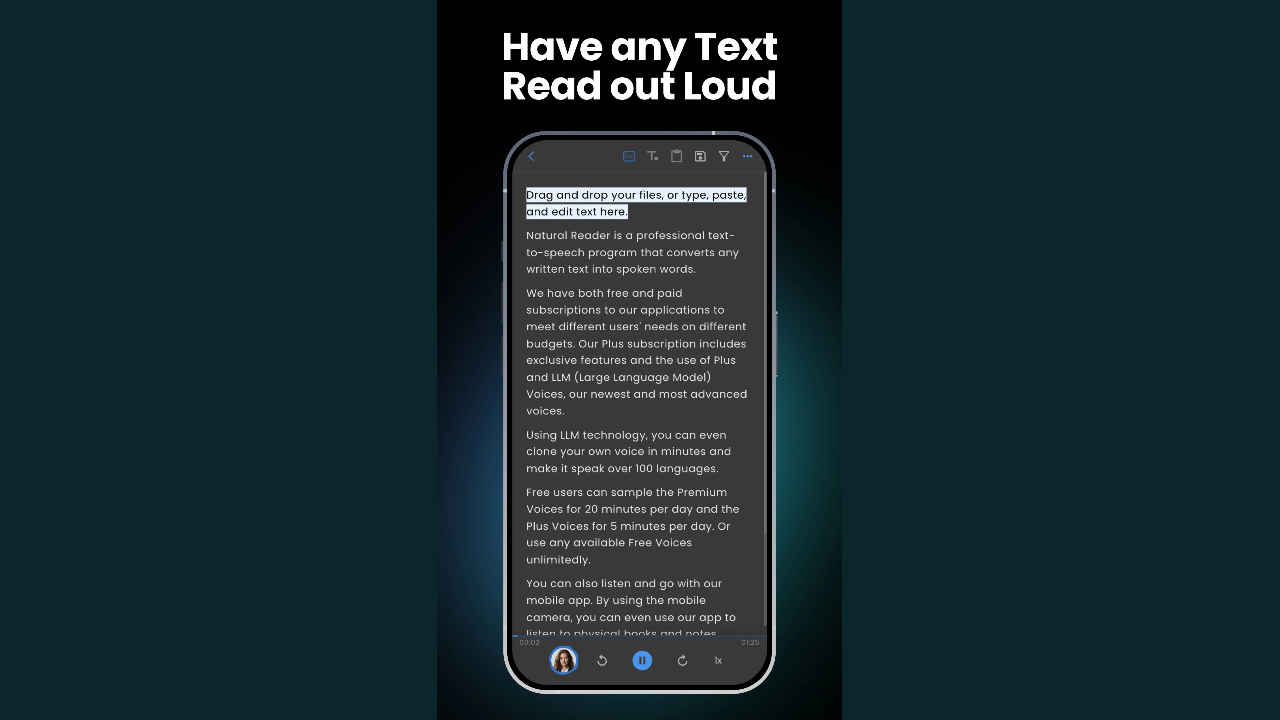 NaturalReader AI vice app interface