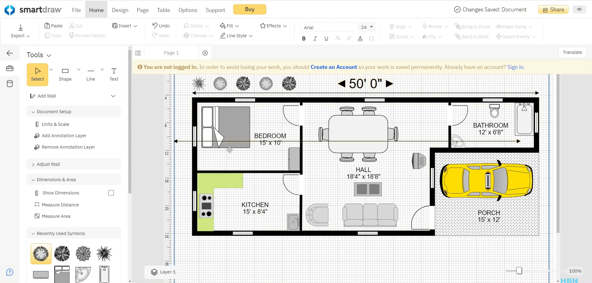SmartDraw zemin planlayıcısının arayüzünü ortaya çıkaran görüntü