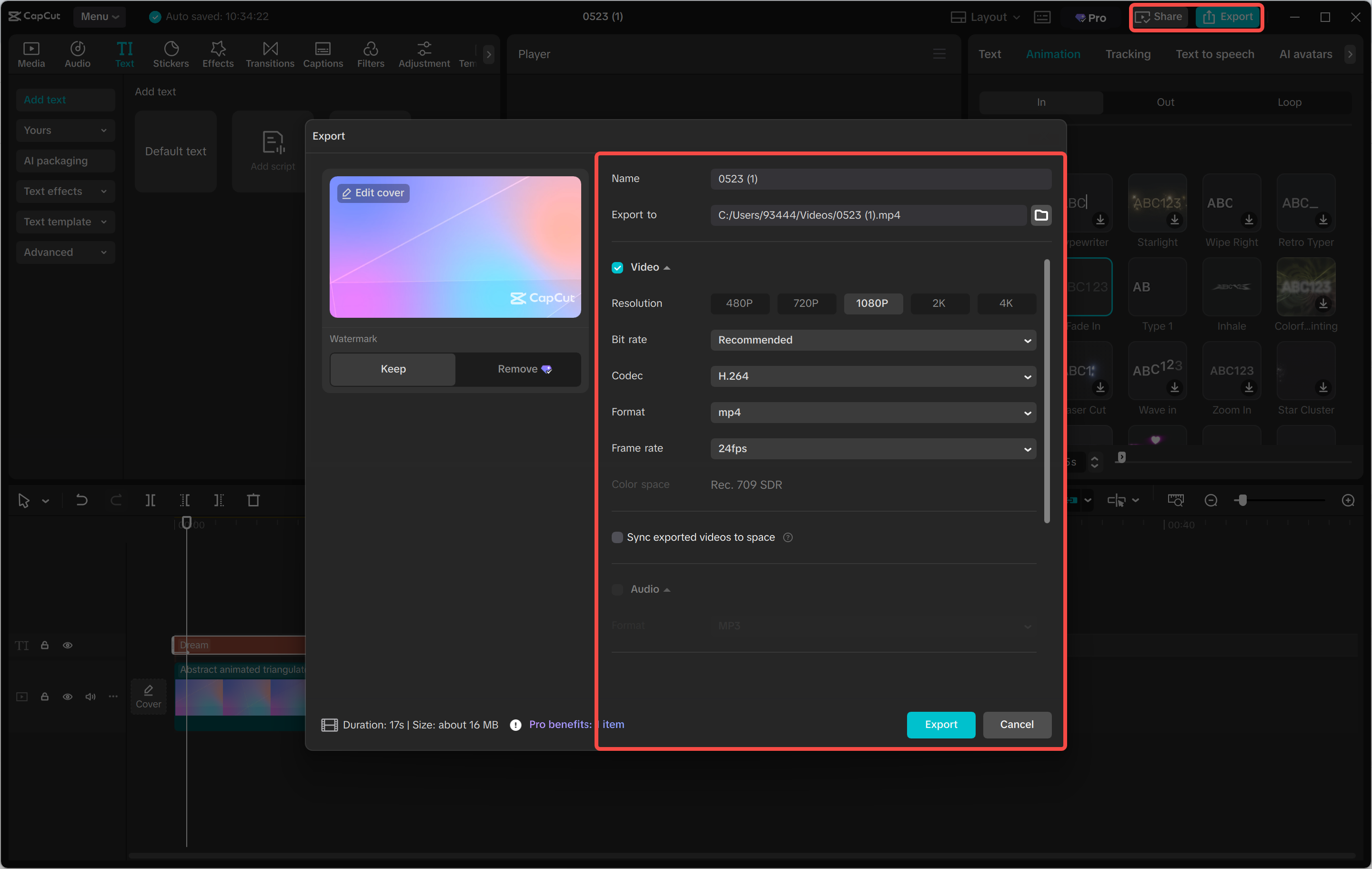 Exportando un video del creador de videos de CapCut IA