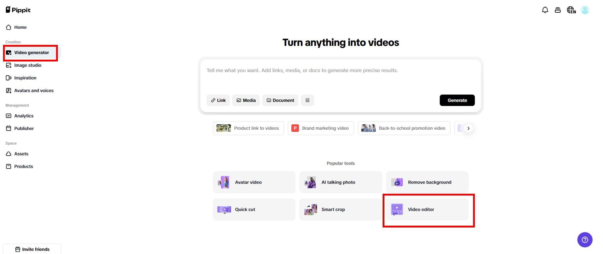 Access Video editor to upload your video