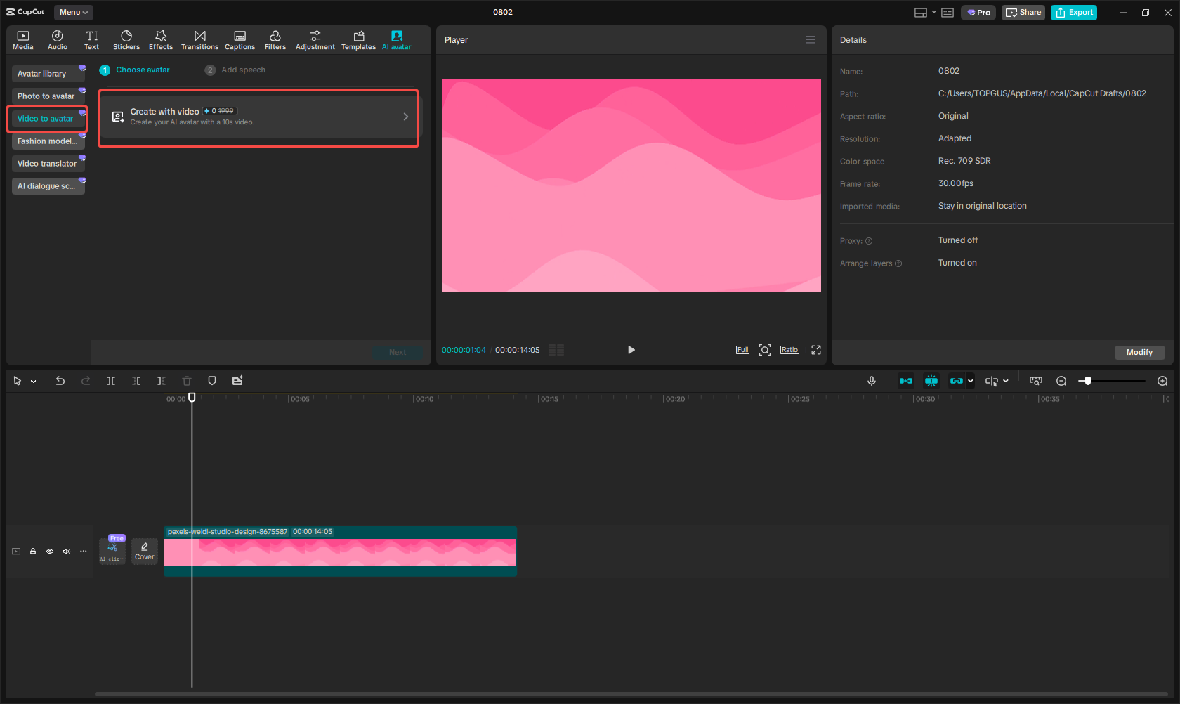 Access the "Video to avatar" option