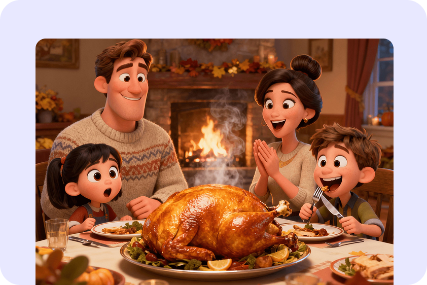Family portrait on Thanksgiving card