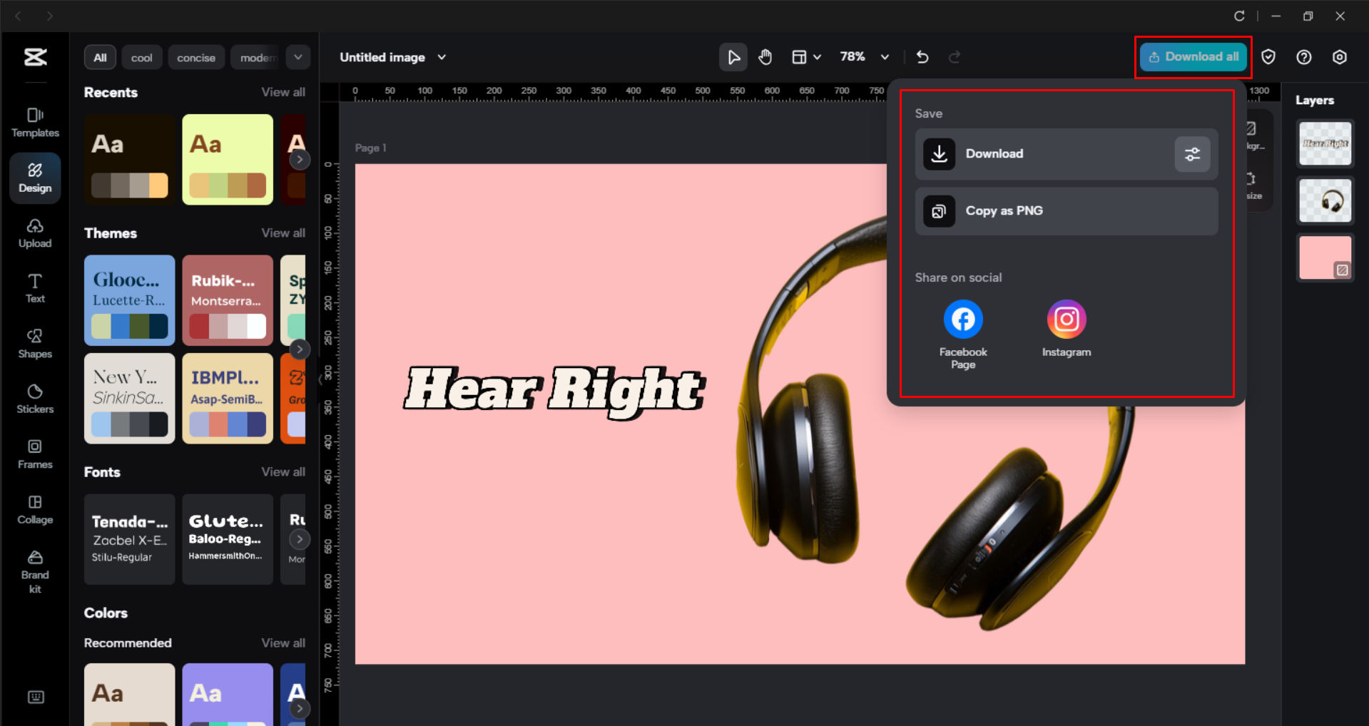Downloading the image from the CapCut desktop video editor