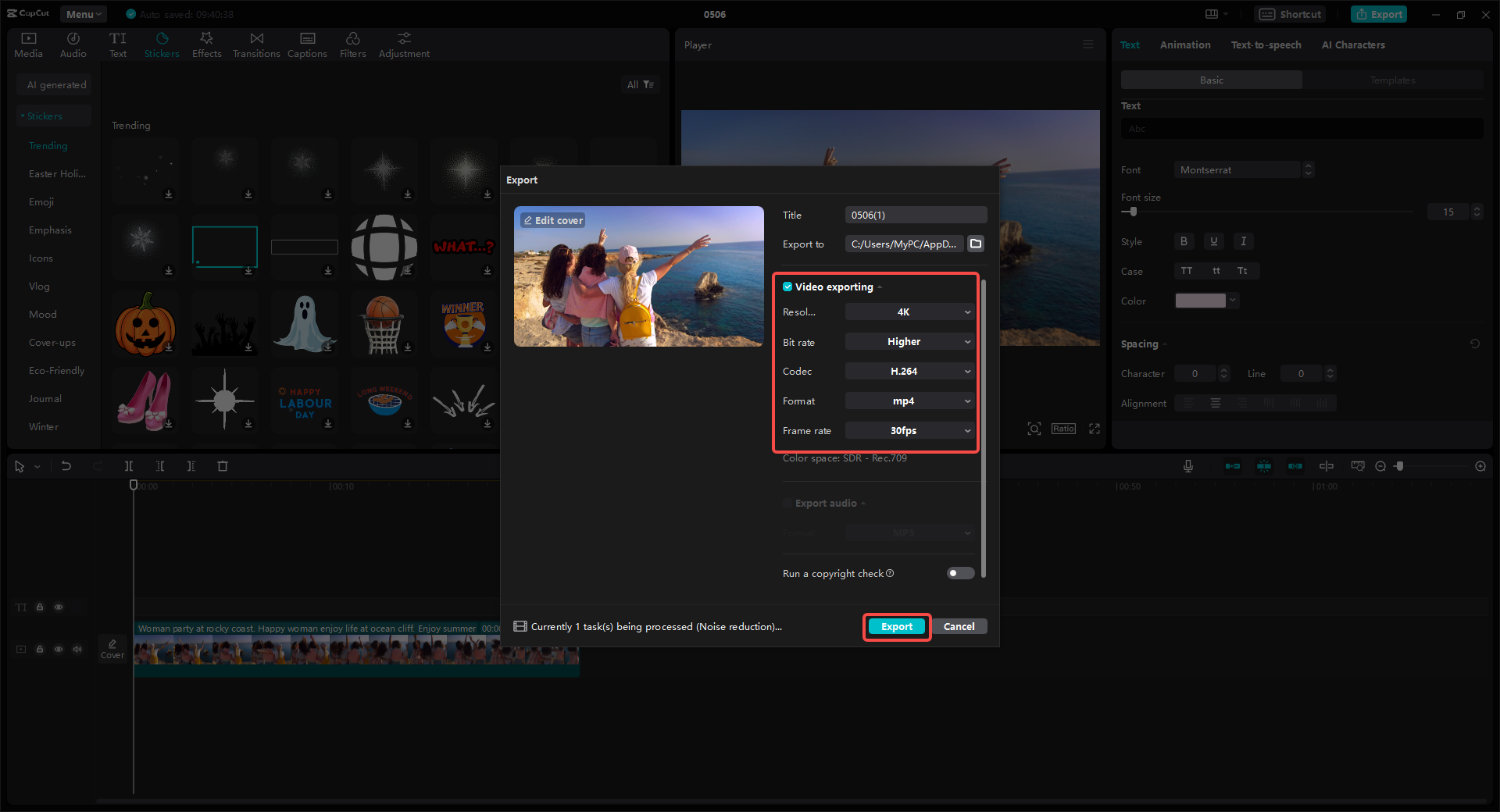 Export the video