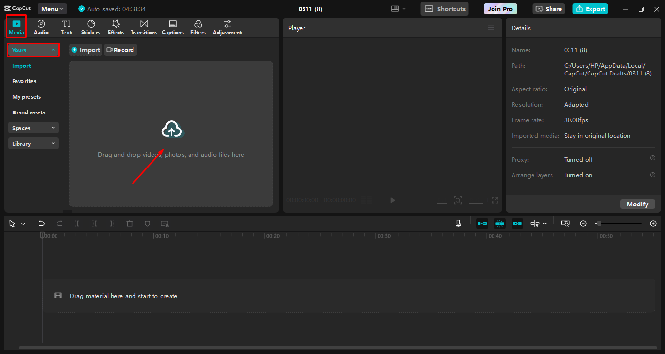 Uploading video to the CapCut desktop video editor