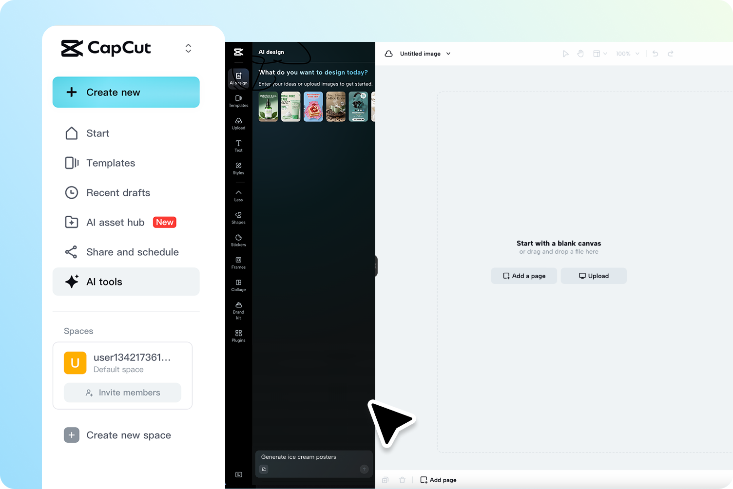 Generating a poster using CapCut Web's AI poster generator