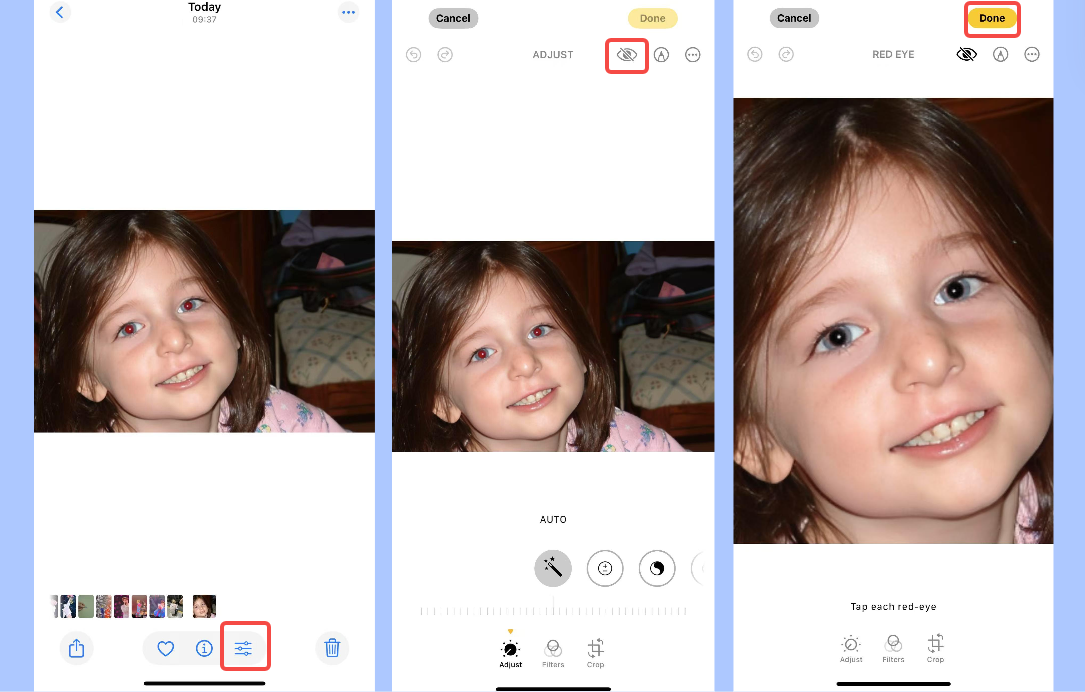 Entfernen Sie rote Augen mit der Fotos-App