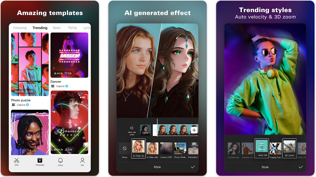 Interface of CapCut mobile app - an easy to use invitation maker app