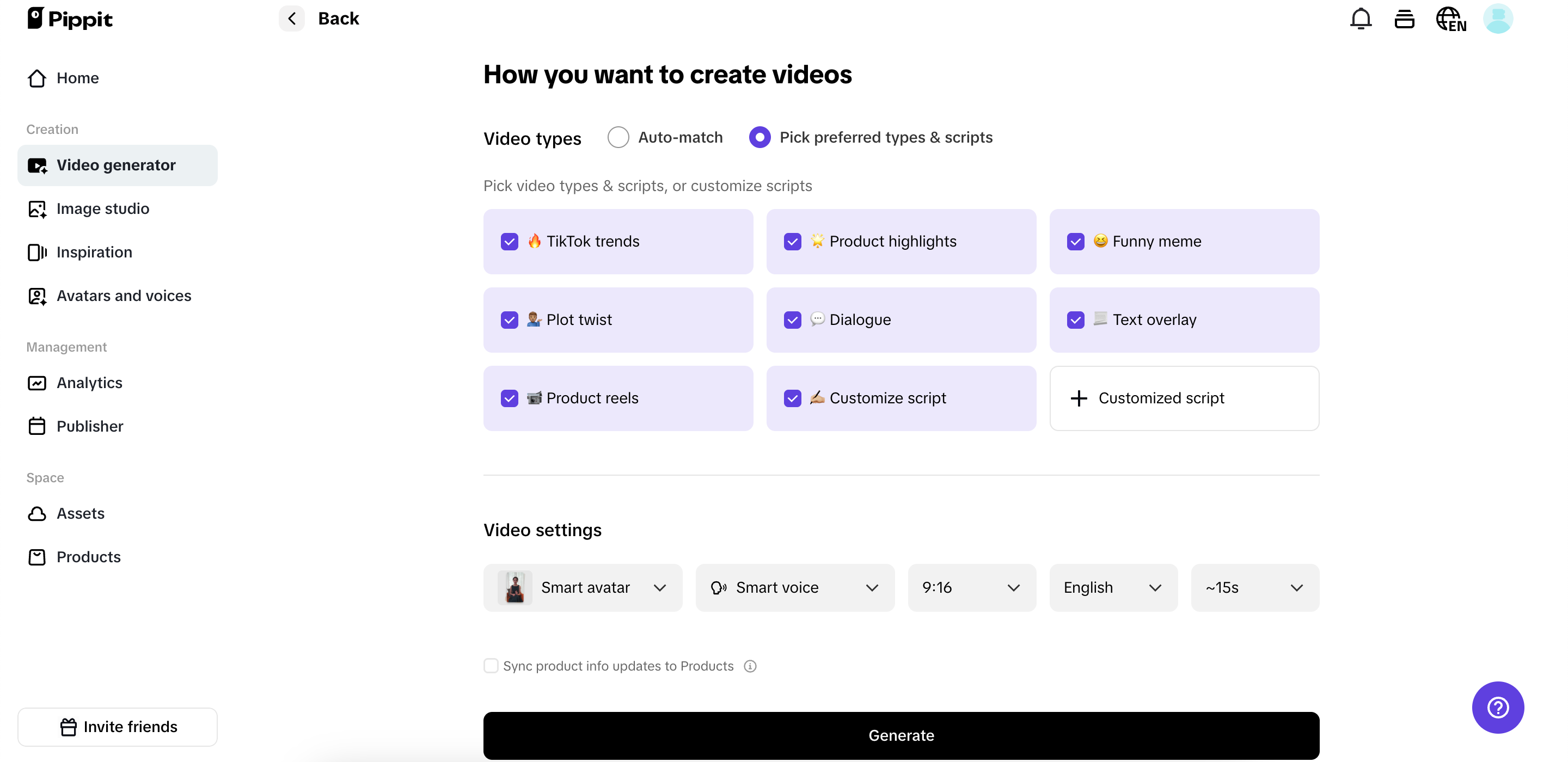 Select your video types